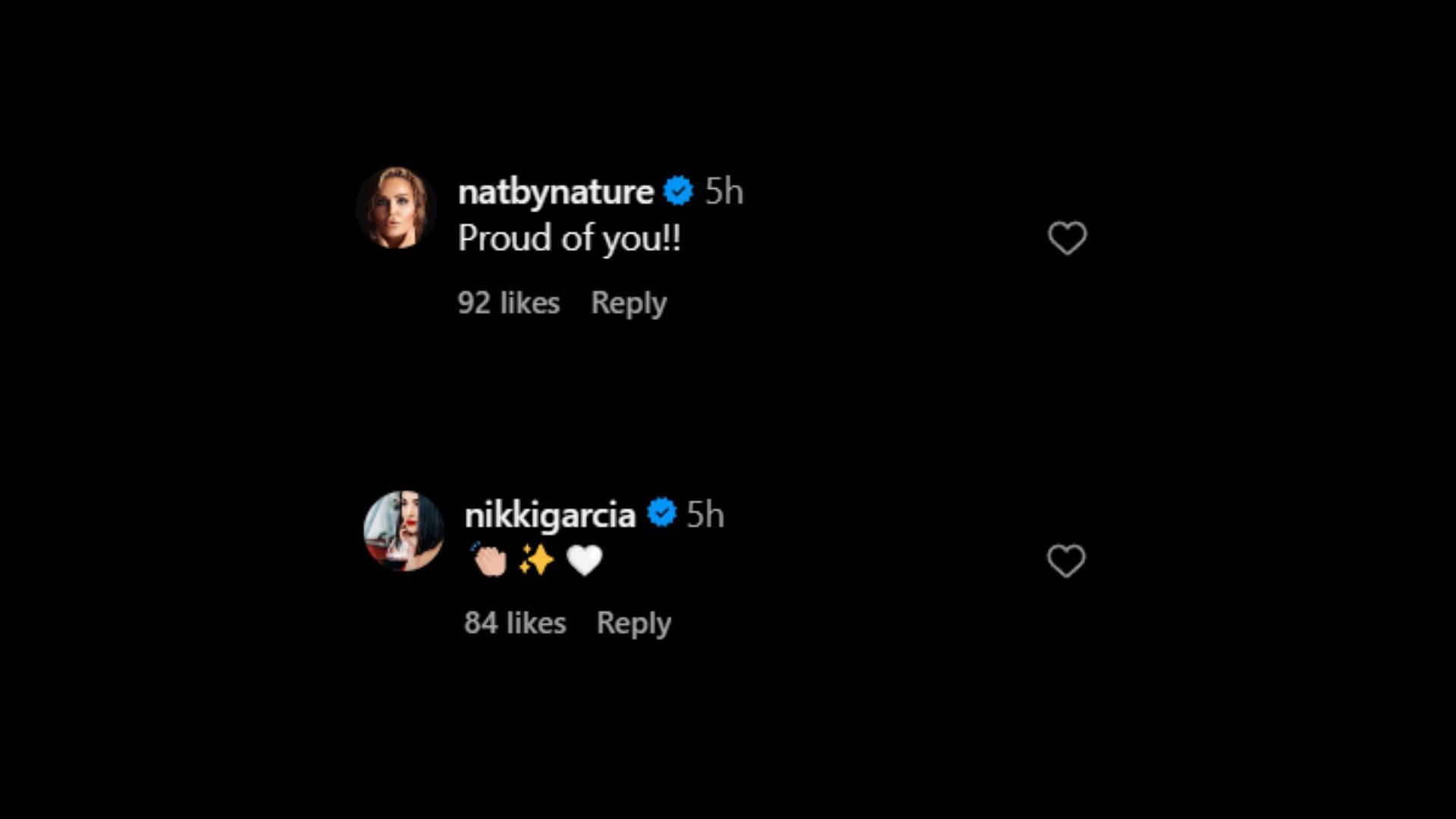 Screenshot of Nikki Bella and Natalya&#039;s comments on Becky Lynch&#039;s Instagram post.