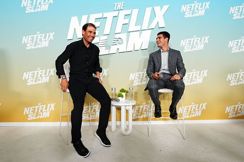 Rafael Nadal and Carlos Alcaraz attend The Netflix Slam media availability - Getty Images