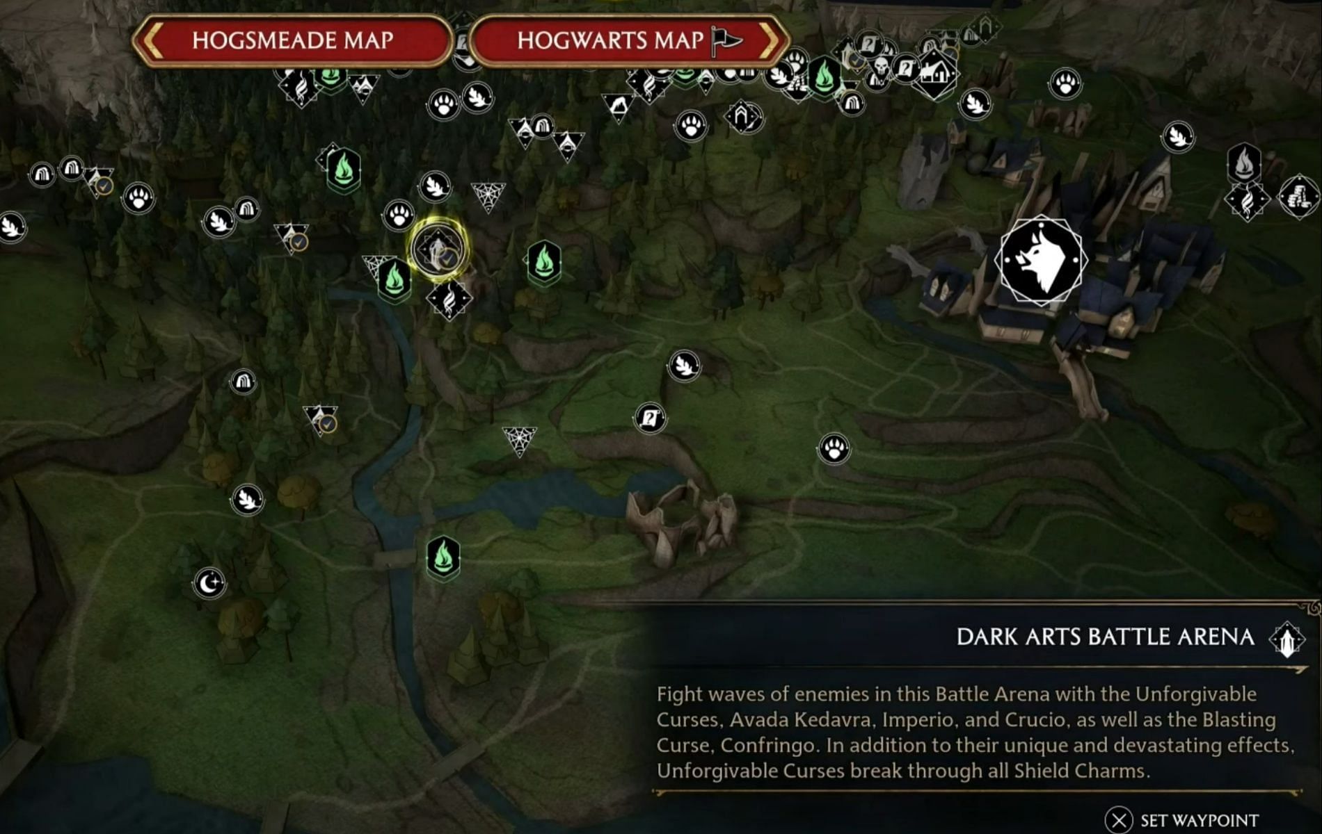 Dark Arts Battle Arena location in Hogwarts Legacy (Image via YouTube: Level Up Gaming)