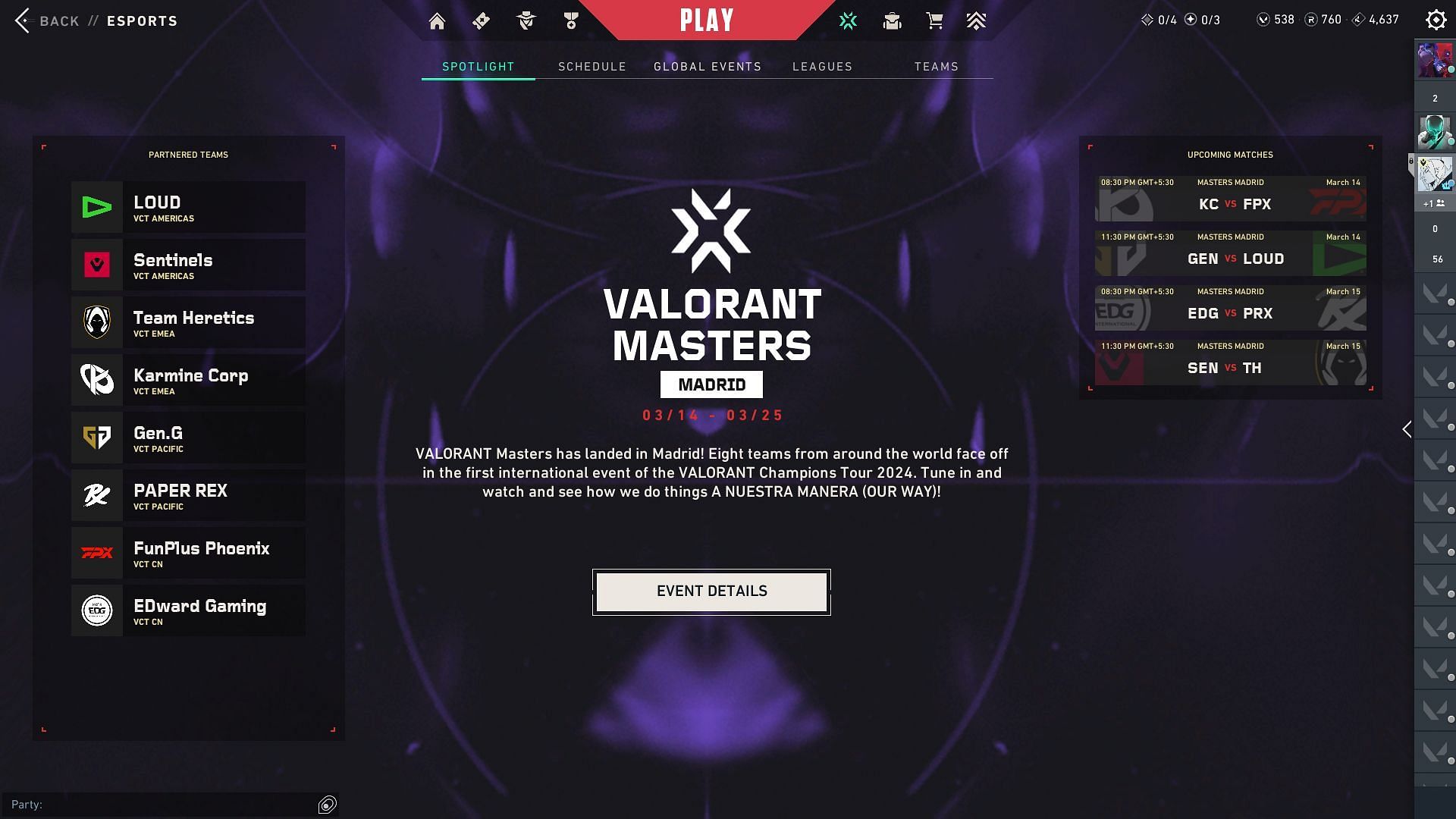 The Spotlight section of Esports Hub in Valorant (Image via Riot Games)
