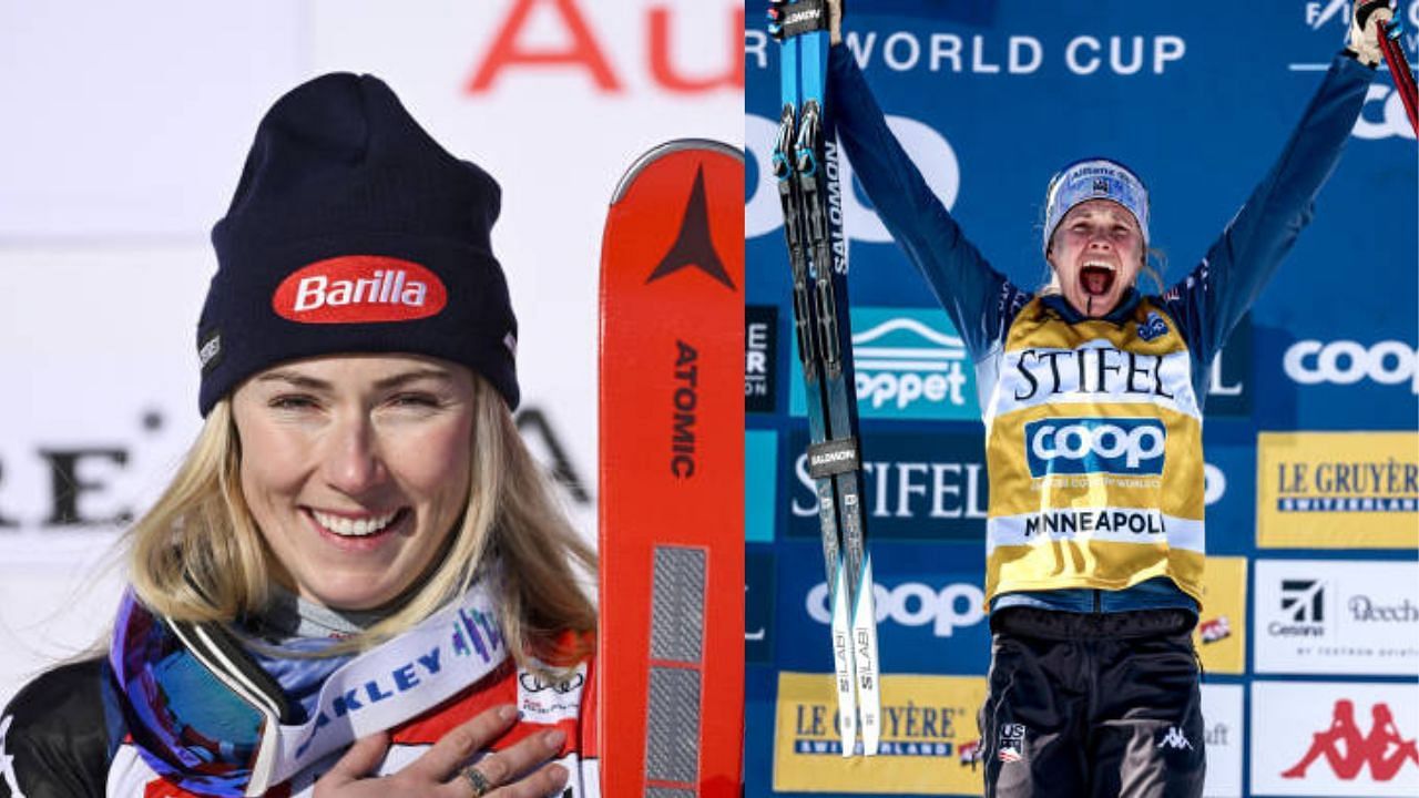 Mikaela Shiffrin reacts to Jessie Diggins