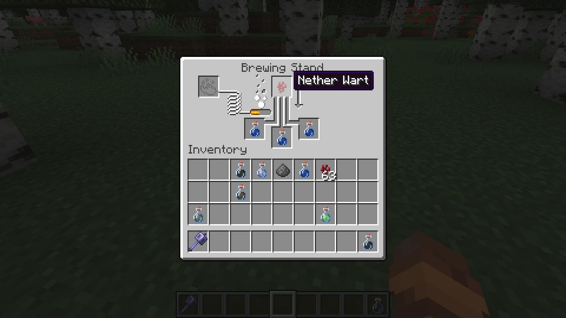 Using a nether wart to brew awkward potions is a required intermediate step (Image via Mojang Studios)