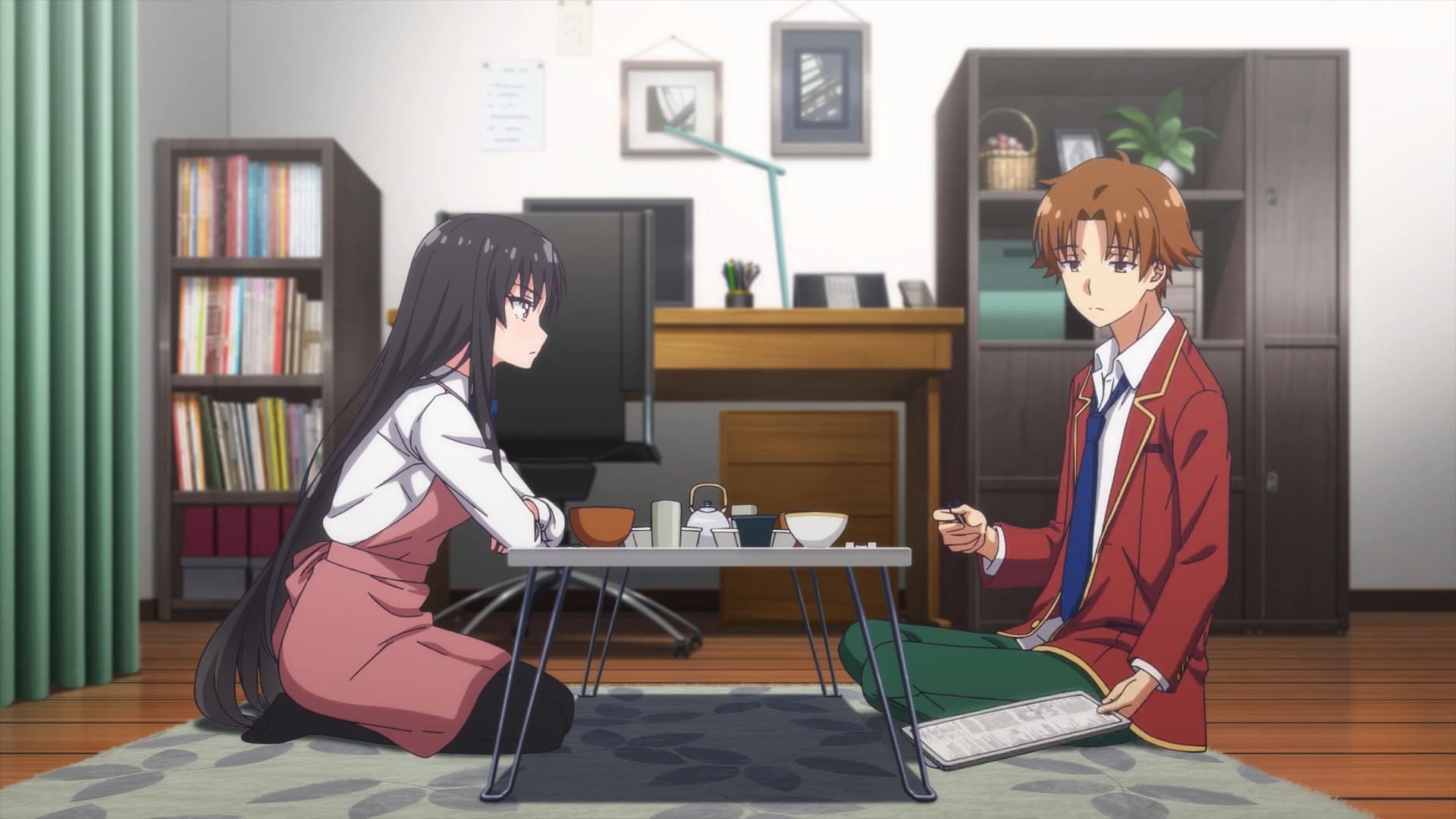 Kiyotaka having lunch with Suzune, as seen in Classroom of the Elite Season 3 episode 10 (Image via Lerche)