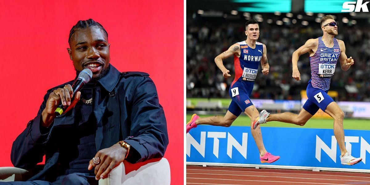 Noah Lyles reacts to Jakob Ingebrigtsen