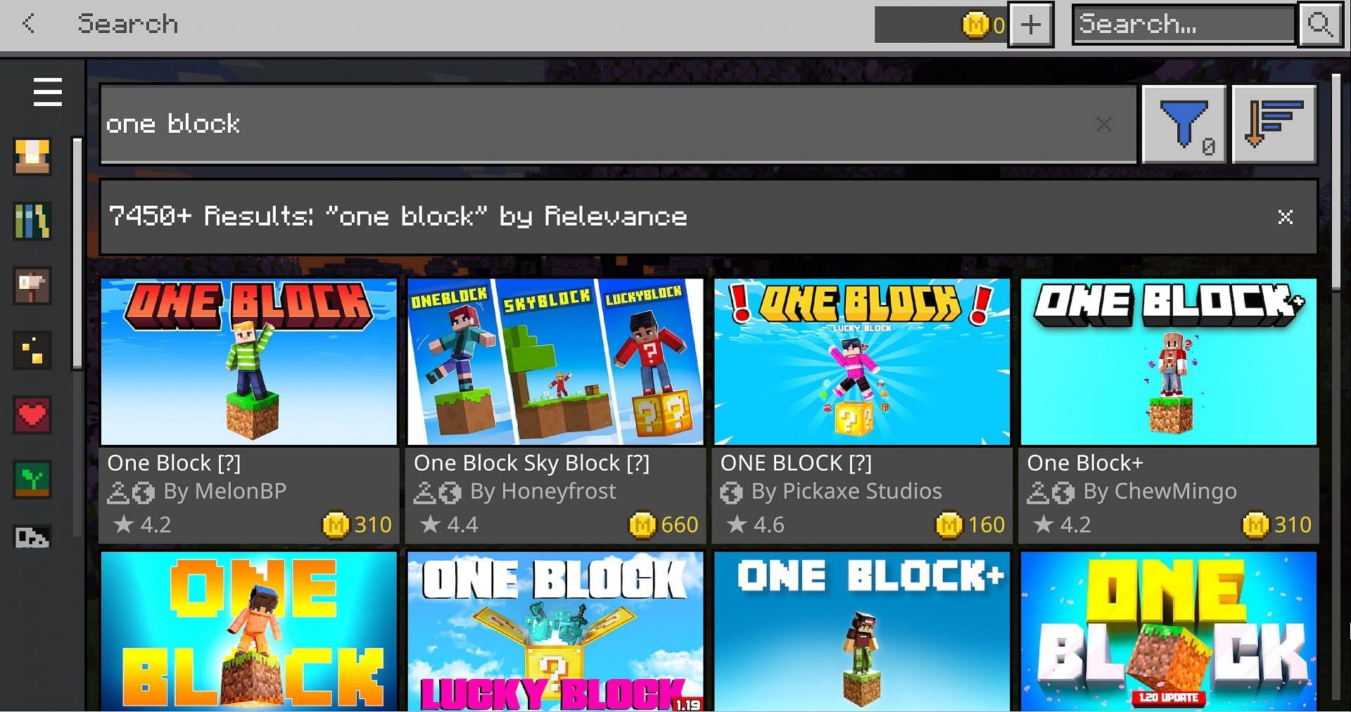 There is no shortage of One Block content on the marketplace (Image via Mojang)