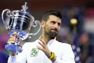 Novak Djokovic pictured with the 2023 US Open trophy