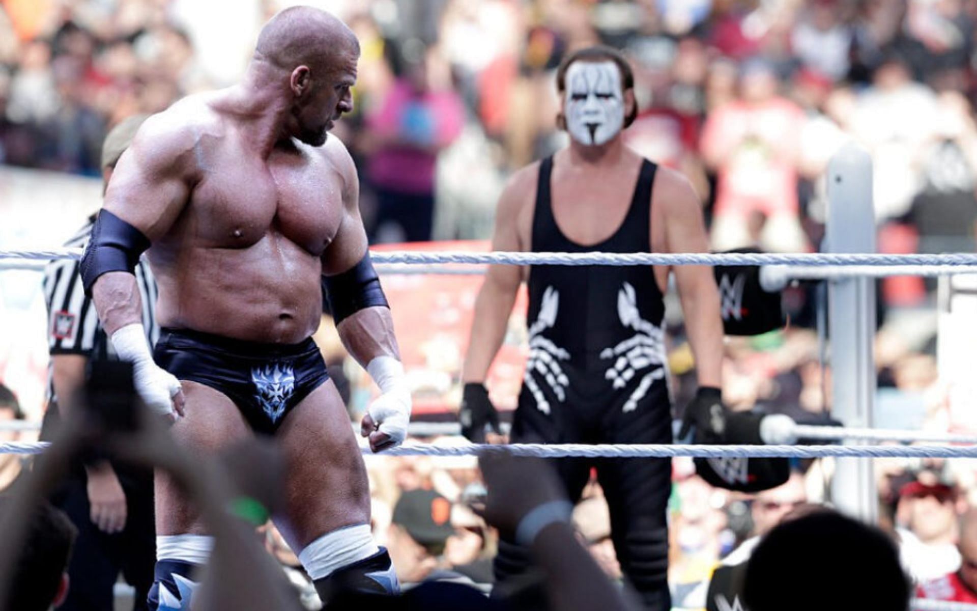 Triple H glares at Sting at the commencement of their No Disqualification match