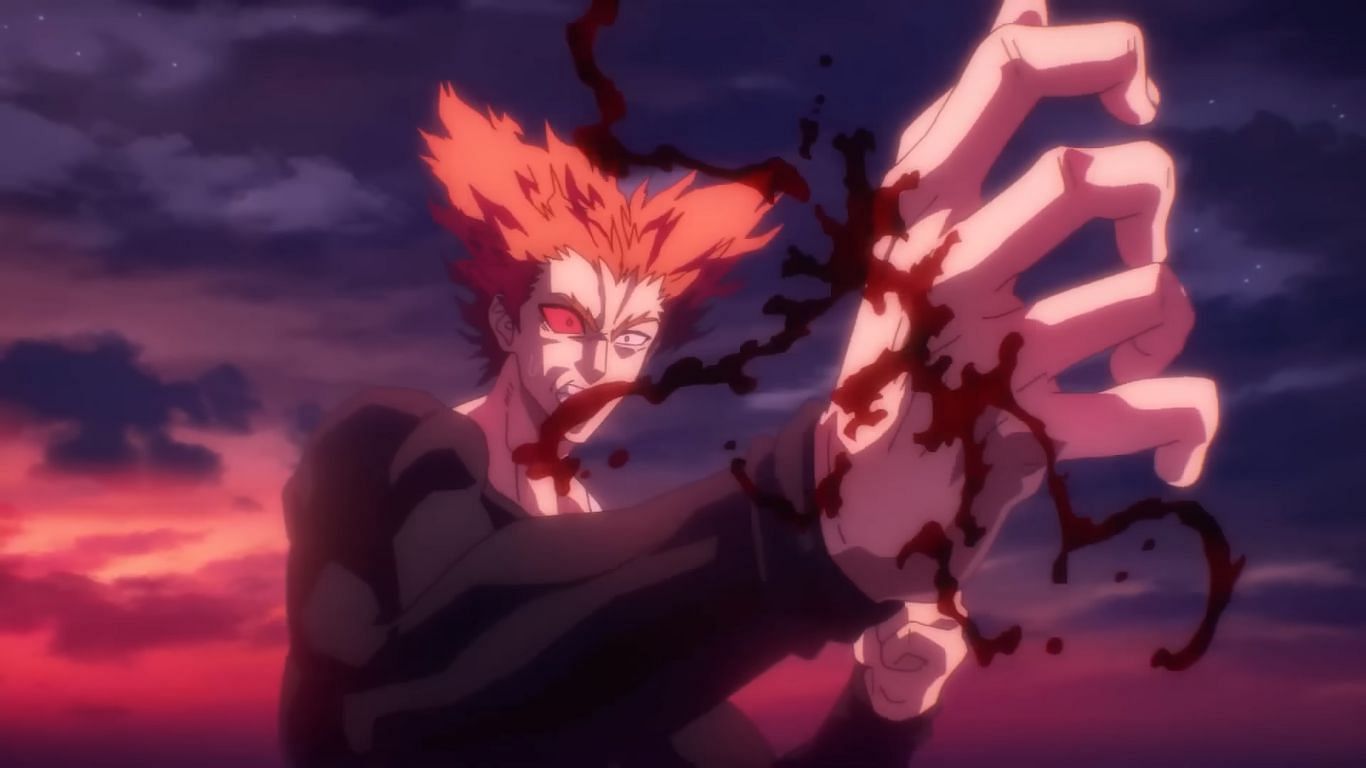 Garou&#039;s hand bleeds after punching Bug God (Image via J.C. Staff)