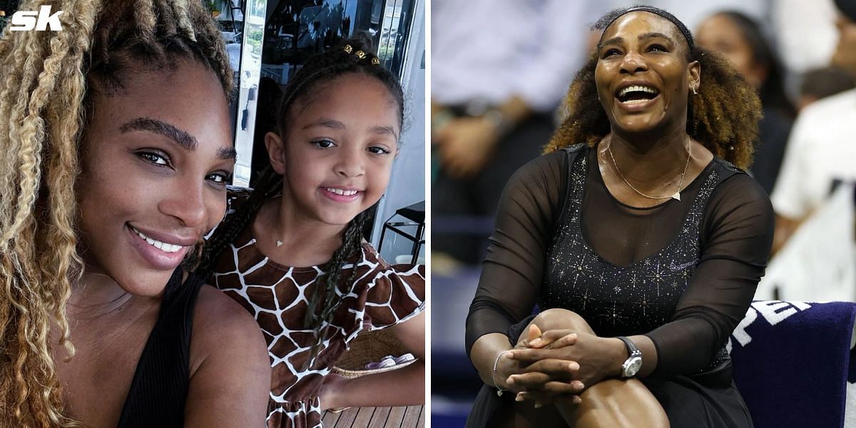 Serena Williams (R) with daughter Olympia (L)