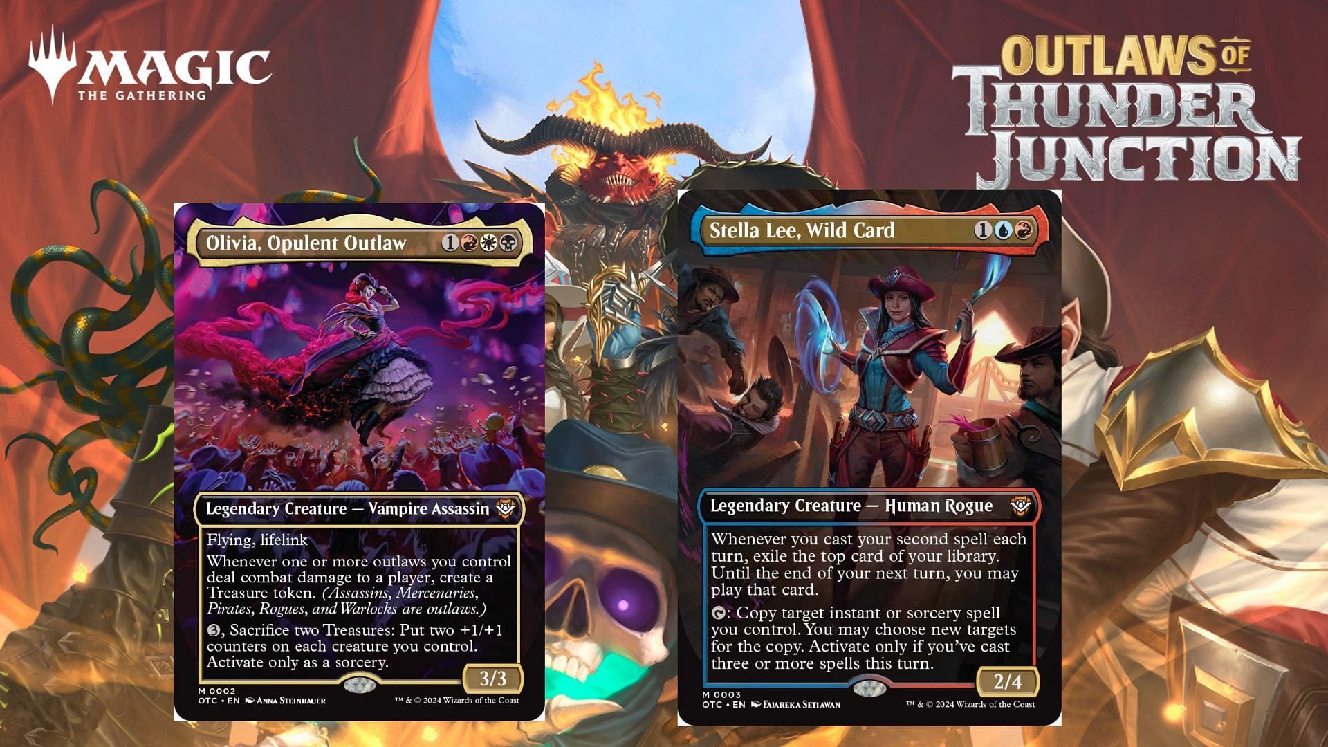 Olivia and Stella in Magic: The Gathering Outlaws of Thunder Junction Commander decks (Image via Wizards of the Coast)