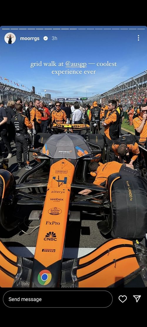 Morgan Riddle's Instagram post on her grid walk at the Australian Grand Prix