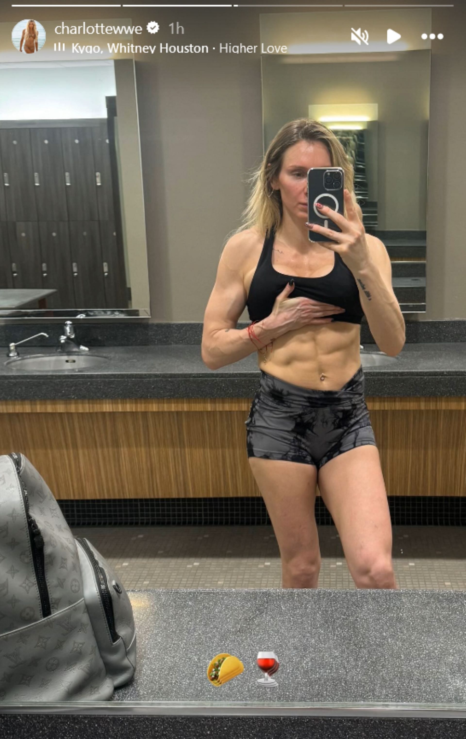 Screenshot of Charlotte Flair&#039;s new post-workout selfie 