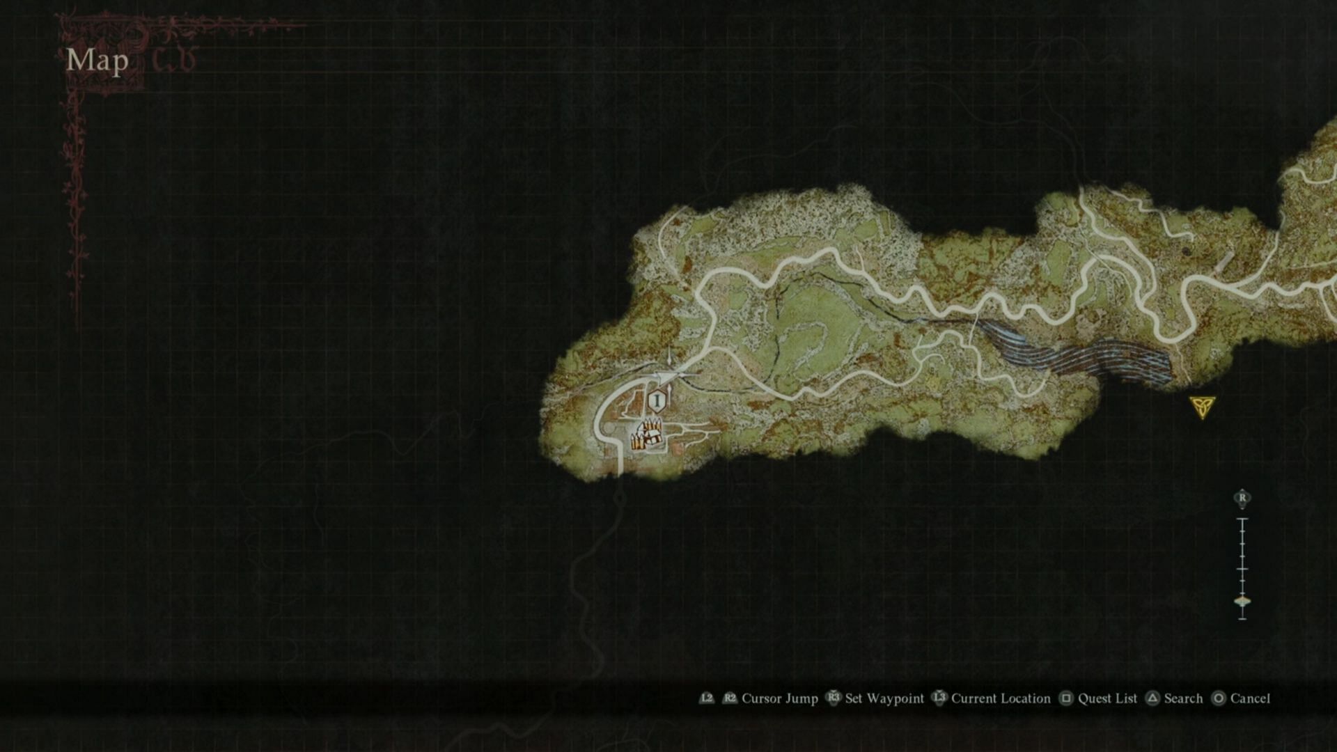 Just take the north road to get to the yellow triangle (Image via Capcom)
