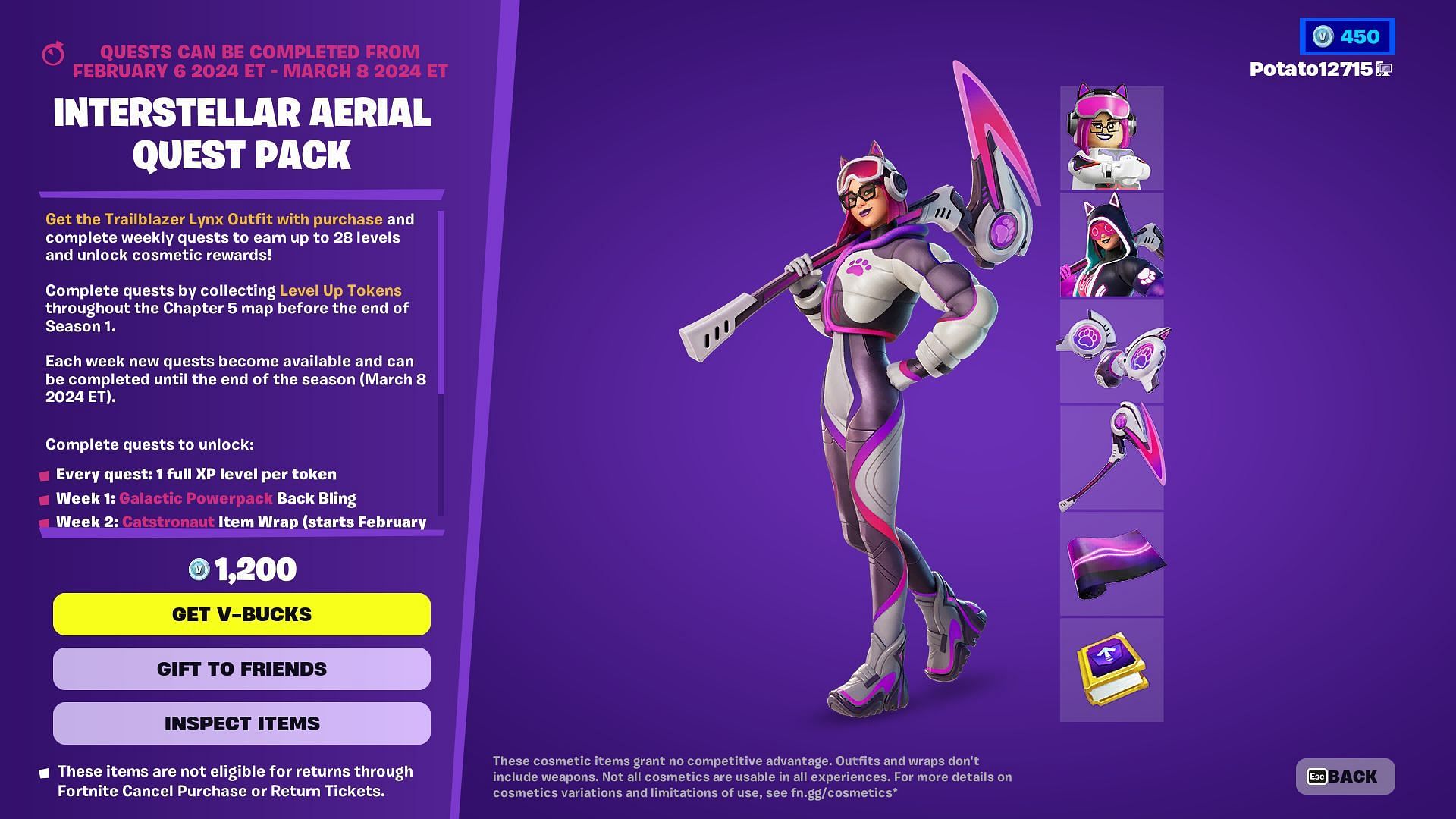 The Interstellar Aerial Quest Pack is currently listed in the Item Shop (Image via Epic Games)