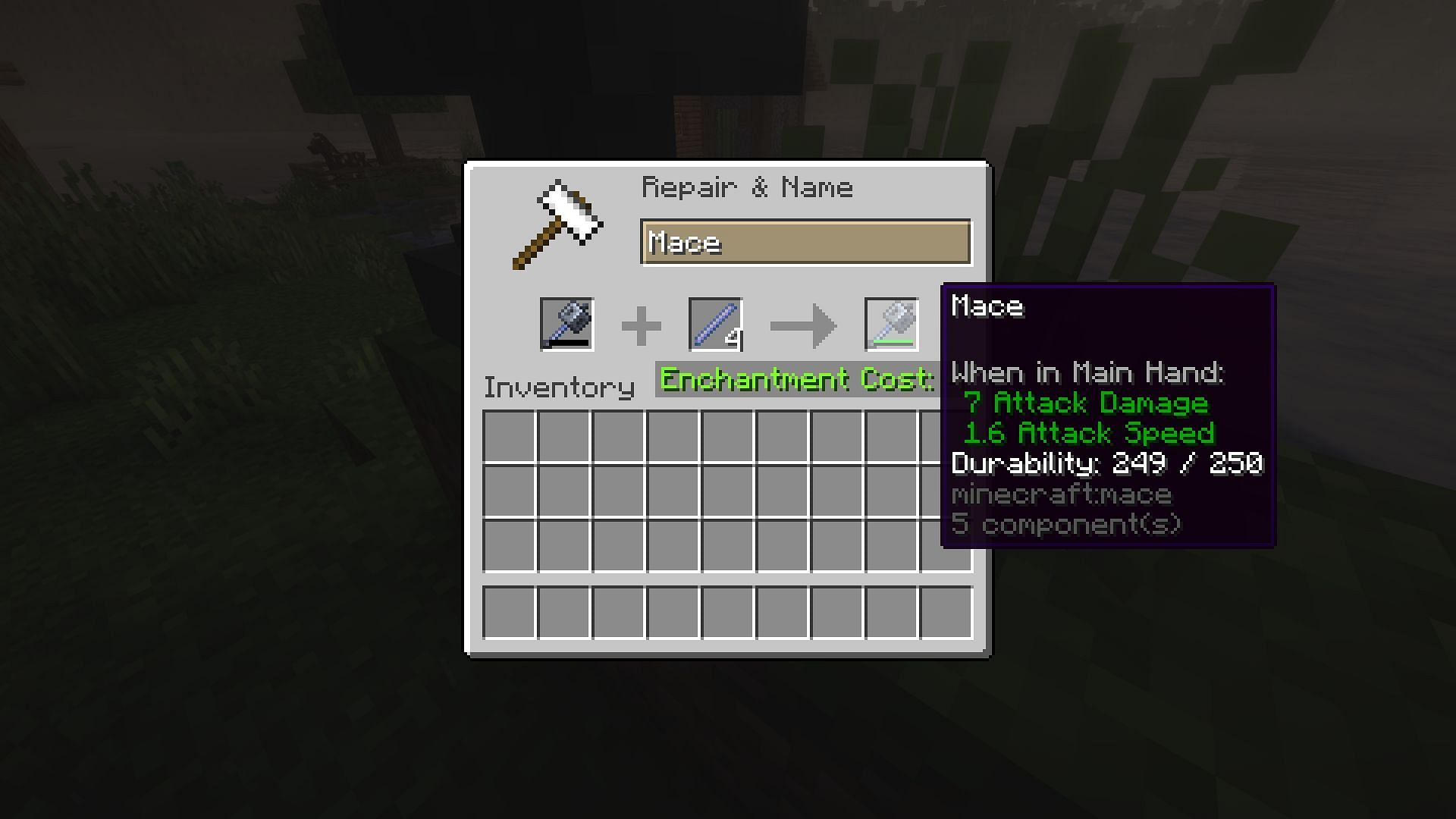 Repairing a mace with one durability point left on it (Image via Mojang)