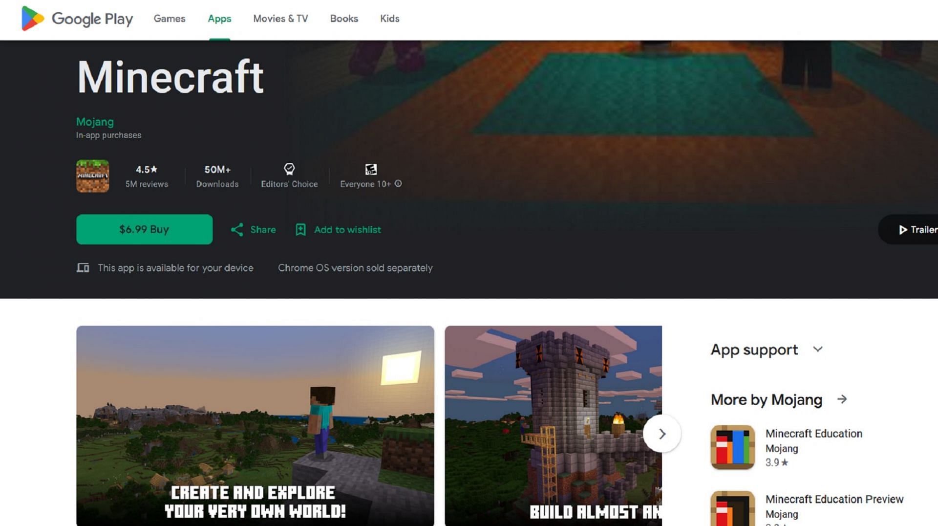 Updates can be carried out across multiple app stores (Image via Mojang/Google)