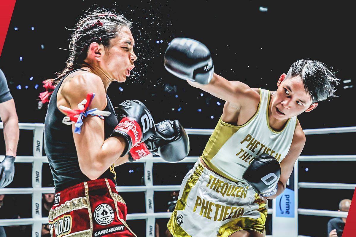 Phetjeeja (right) fires a right hand against Janet Todd (left) [Photo via: ONE Championship]
