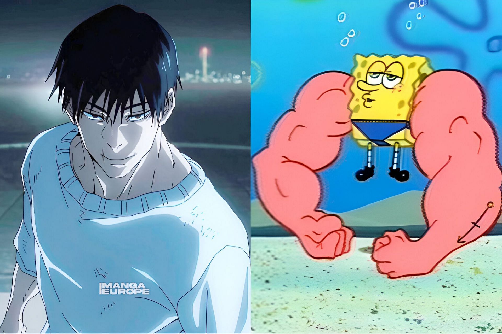 &quot;Lobotomy SquarePants&quot;: Jujutsu Kaisen fans in tears as Toji becomes SpongeBob in a fan-edit (Image via MAPPA &amp; Nickelodeon)