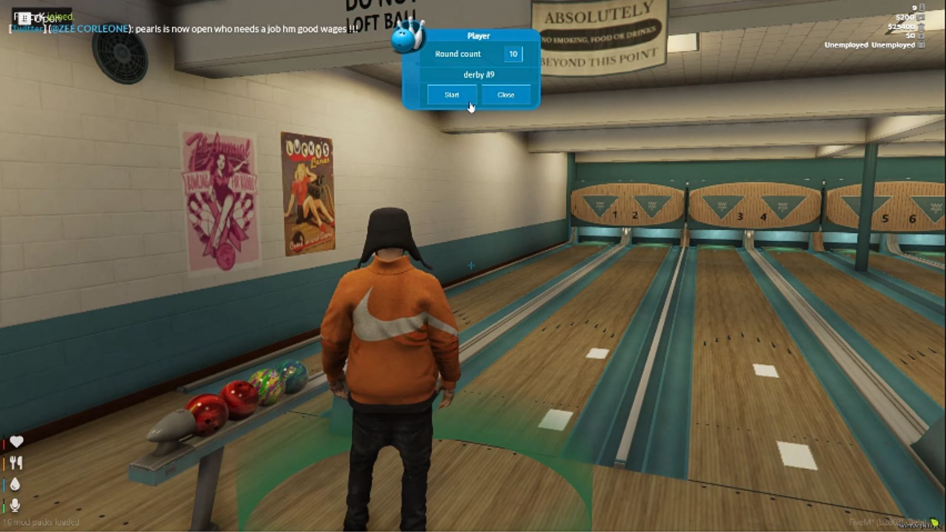 Bowling mini-game in Cosmix RP (Image via YouTube/King Fancy)
