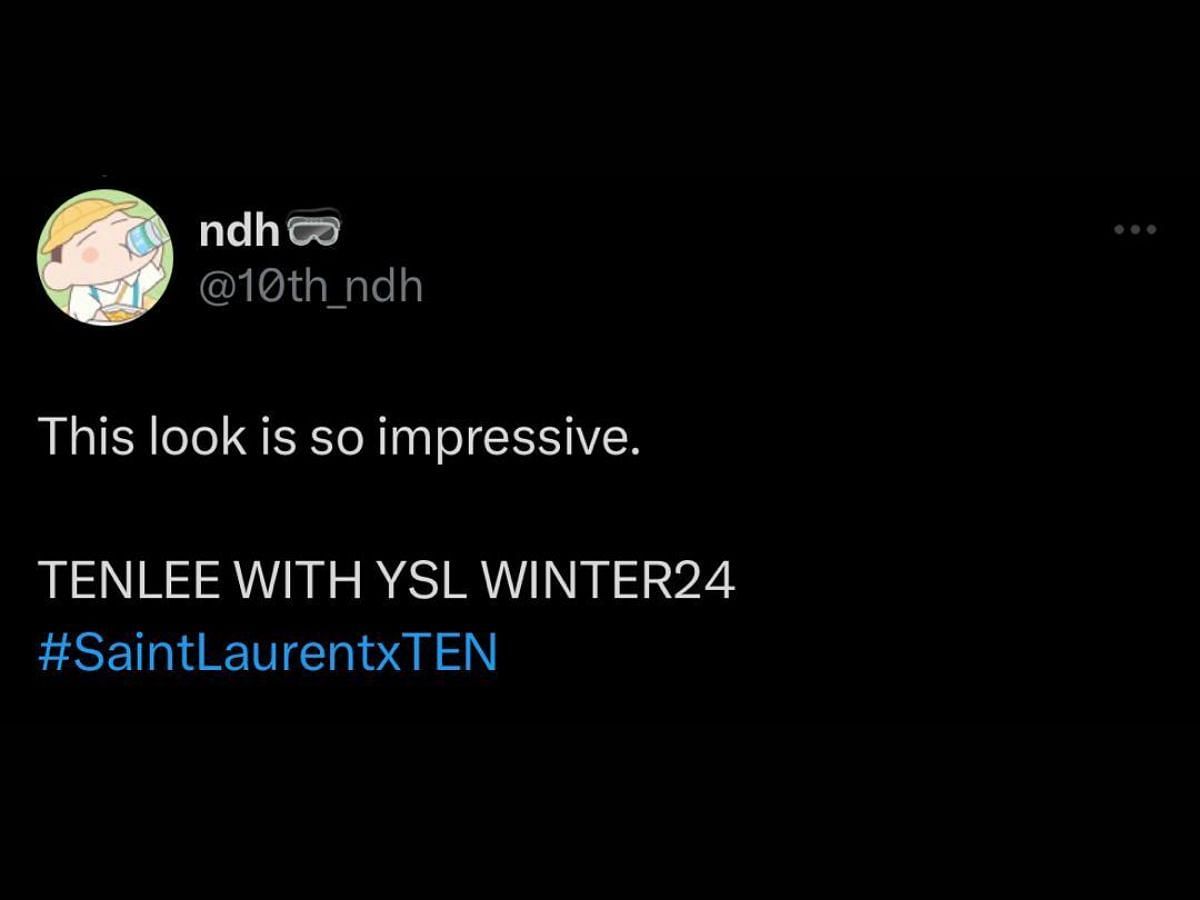 Fans appreciate Ten&#039;s look for the Yves Saint Laurent men&#039;s winter collection for Paris Fashion Week 2024 (Image via X/Viraltakes)