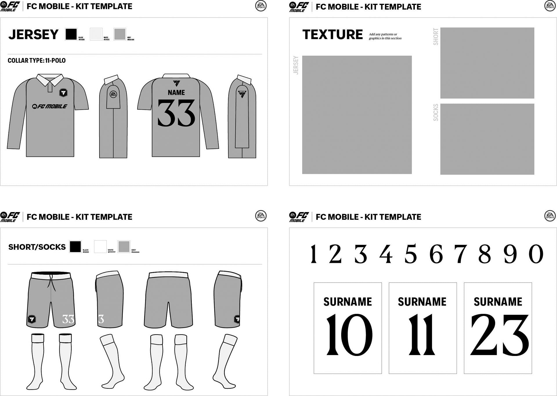 The kit template is available on the official FC Mobile website to download (Image via EA Sports)