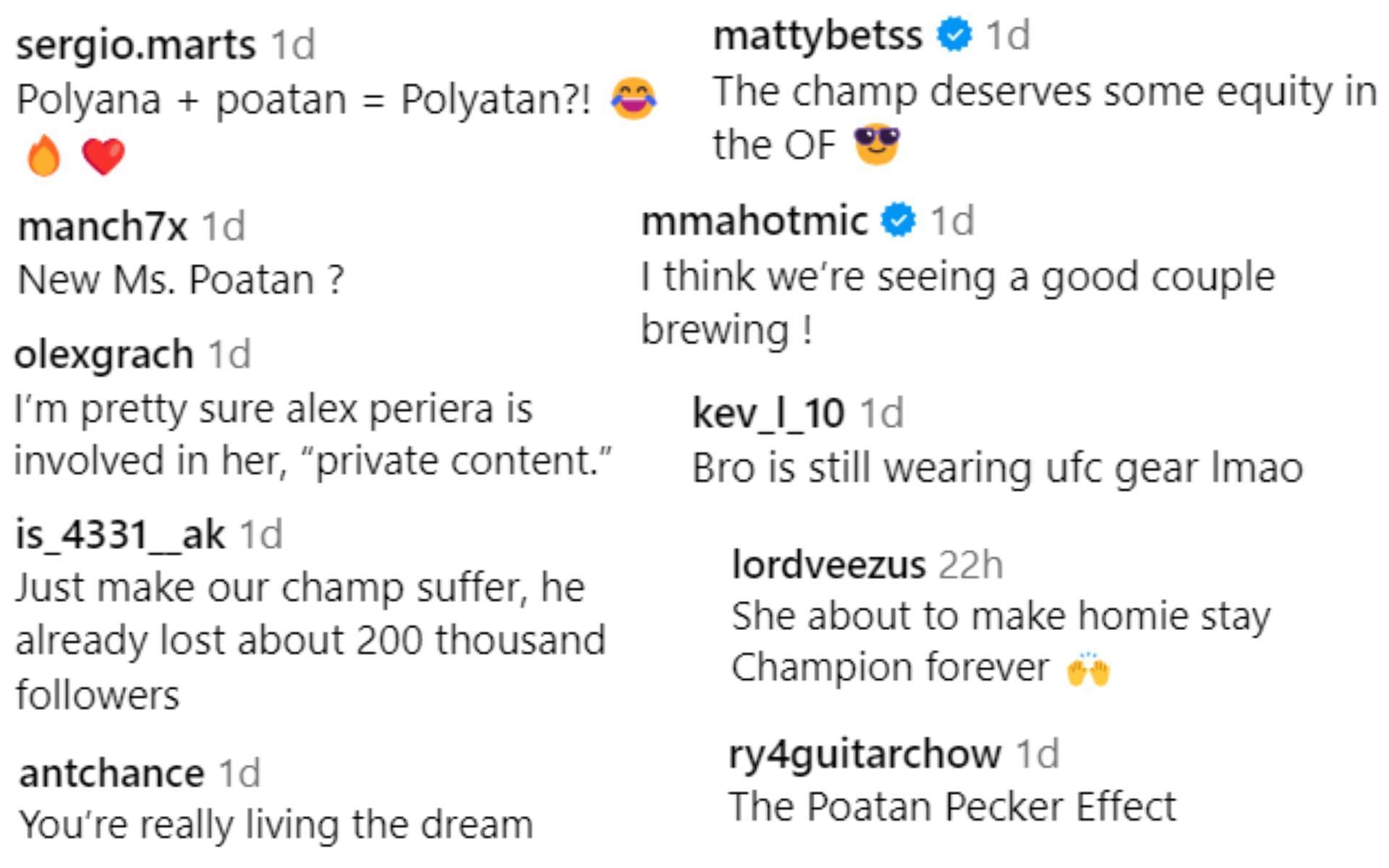 Fan reactions to Alex Pereira and Polyana Viana training together
