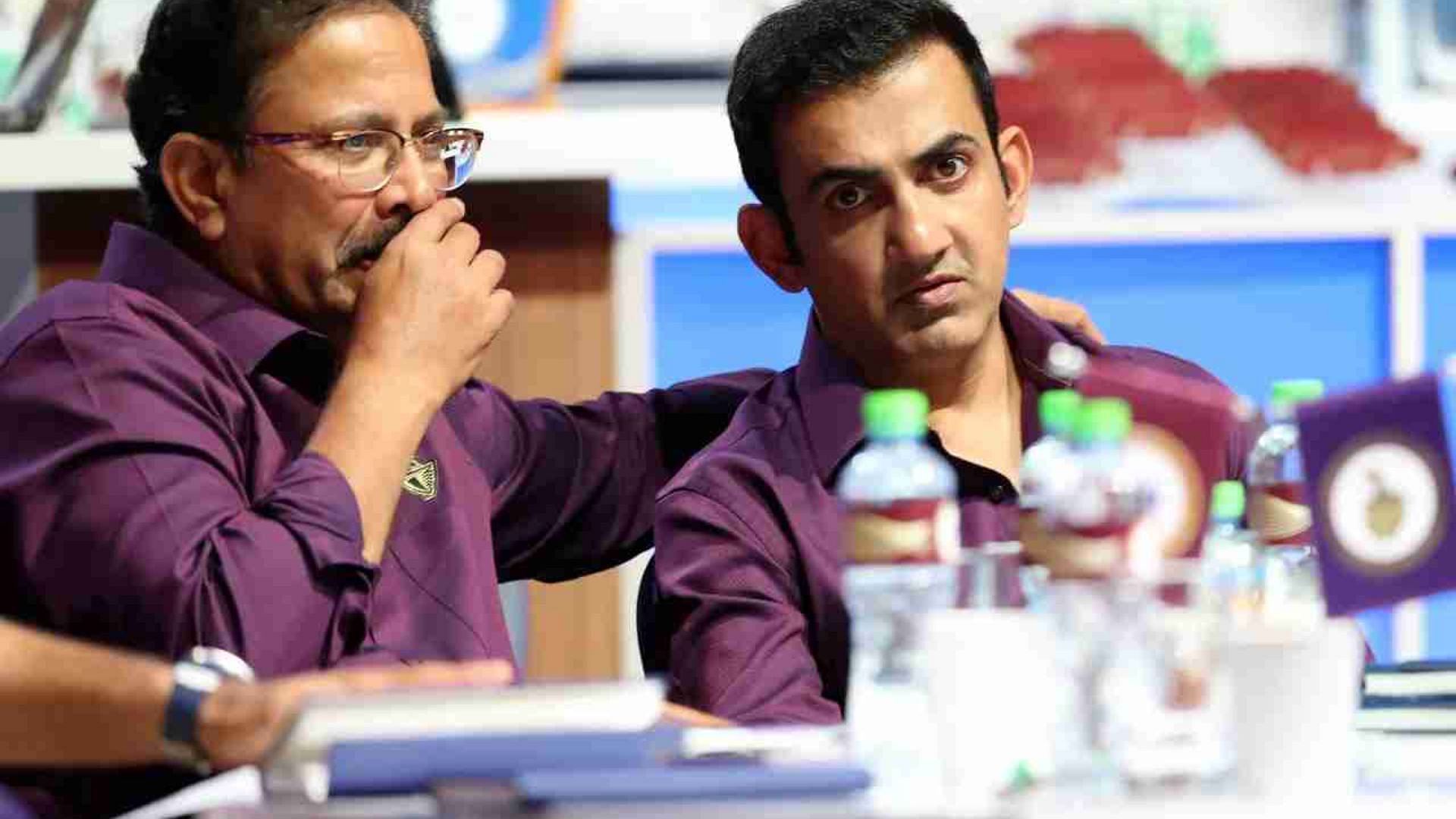 KKR CEO Venky Mysore (L) with gautam Gambhir during IPL 2024 auction
