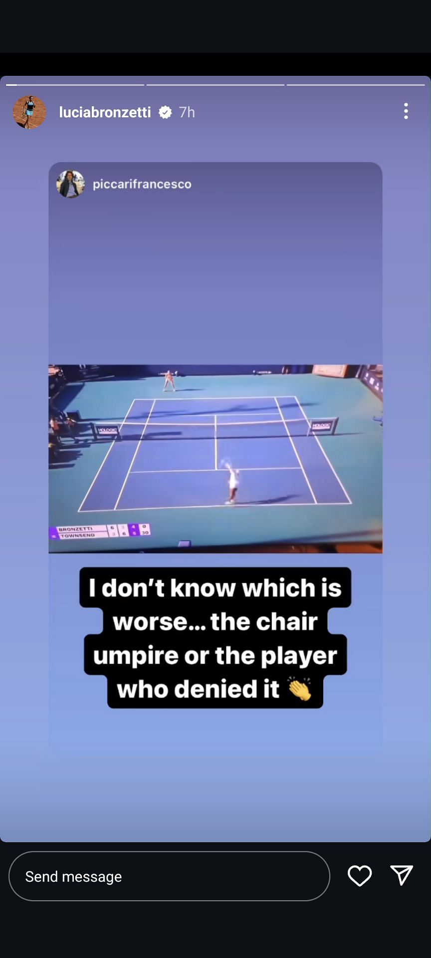 Lucia Bronzetti highlights an incident during her match against Taylor Townsend