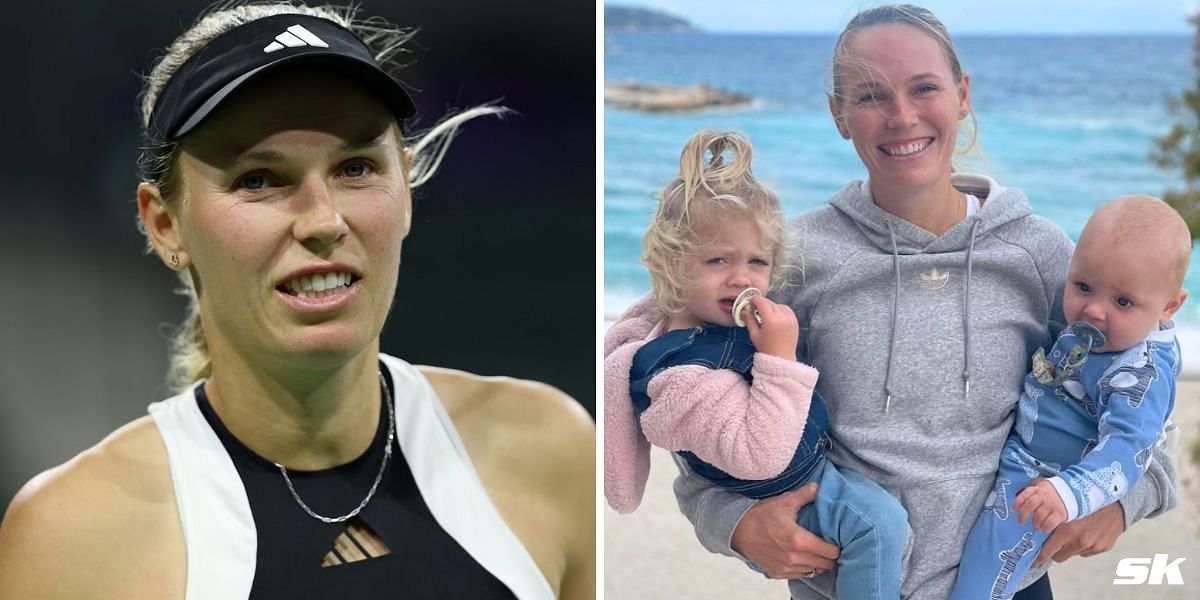 Caroline Wozniacki with Olivia and James (R)