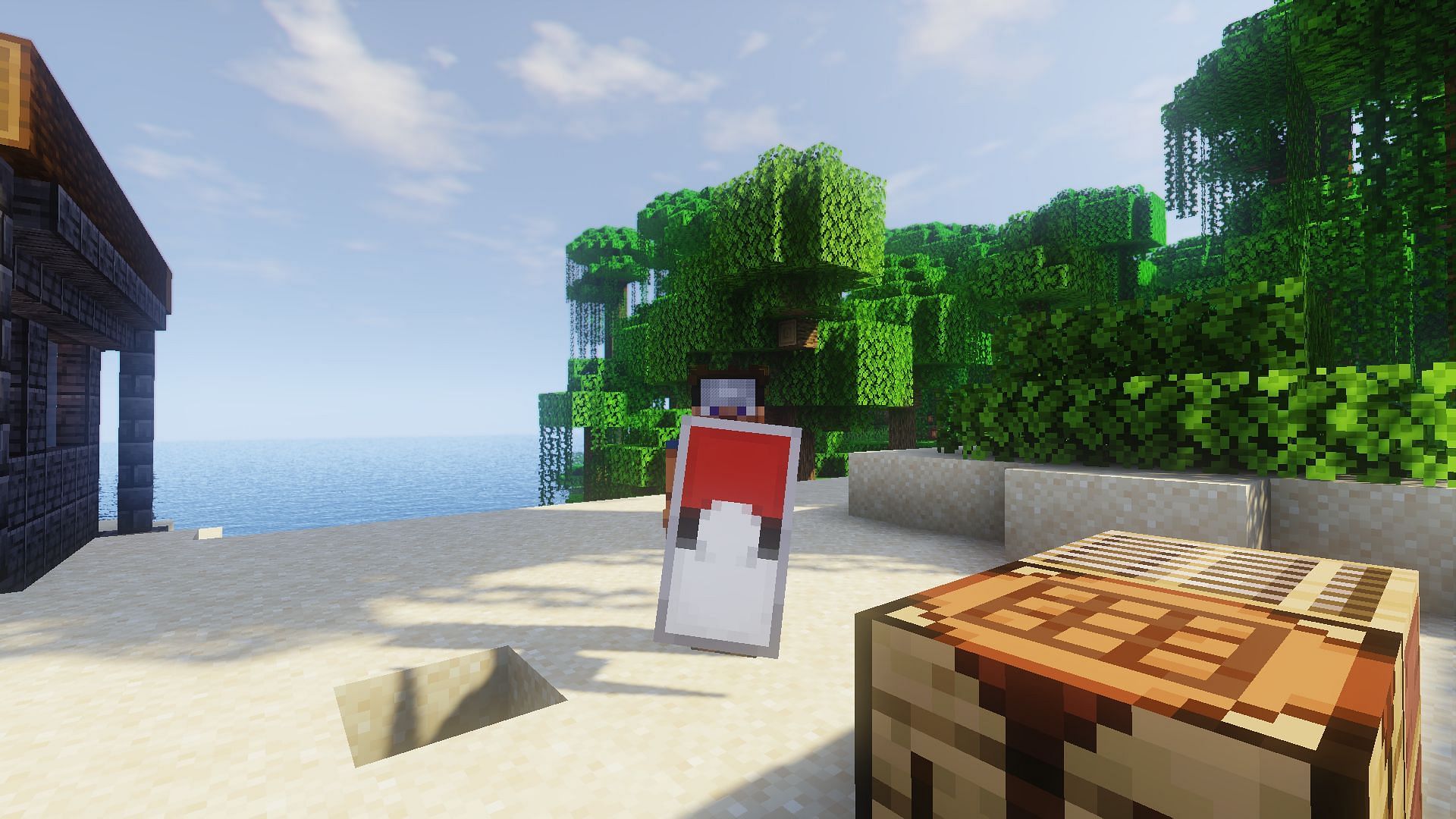 A custom Pokeball shield (Image via Mojang)