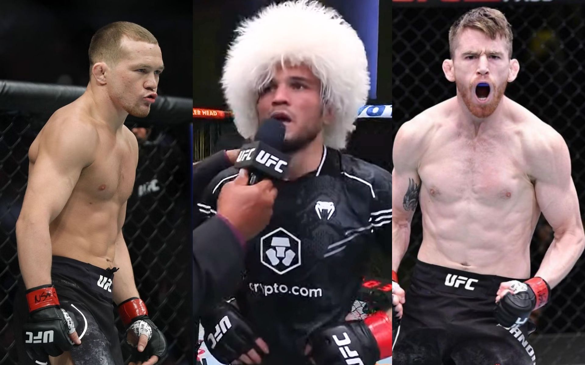 Umar Nurmagomedov (middle) calls for a clash with either Petr Yan (left) or Cory Sandhagen (right) next [Images Courtesy: @GettyImages, @ufc on YouTube and @corysandhagenmma on Instagram]