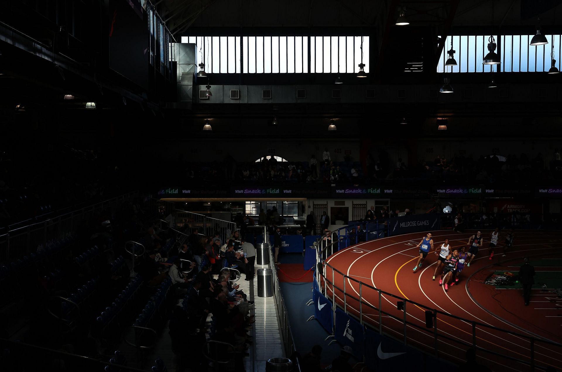 Quincy Wilson, Wesley Noble, Nathan Cumberbatch, Colin Abrams, David Davitt, Dylan Dacambre, and Zander Roberts-Bogin compete in the High School Boys&#039; Invitational 600 during the 115th Millrose Games at The Armory Track on February 11, 2023, in New York City. (Photo by Jamie Squire/Getty Images)