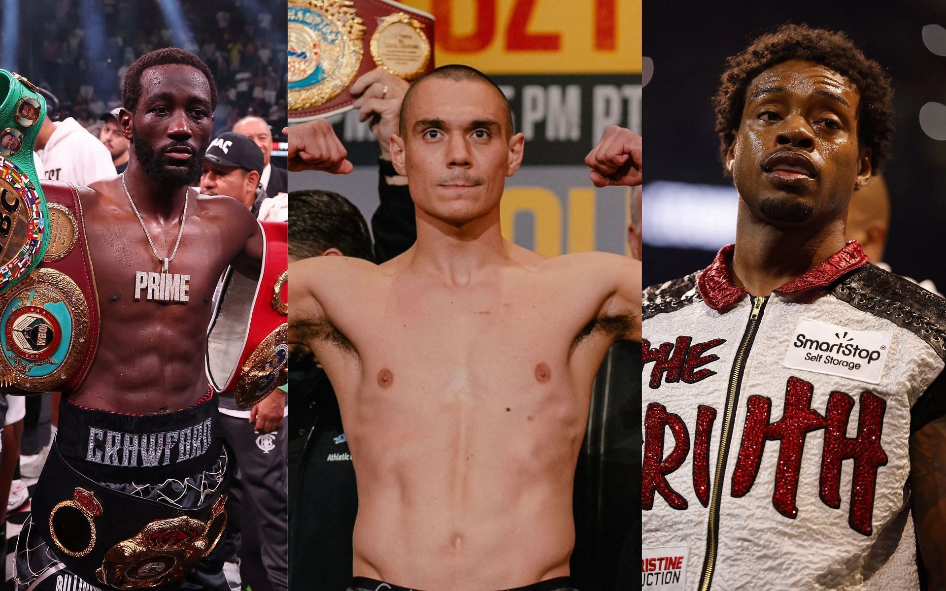 Terence Crawford (left) will not face Tim Tszyu (middle) before Errol Spence Jr. (right) does [Images Courtesy: @GettyImages, @timtszyu on Instagram]