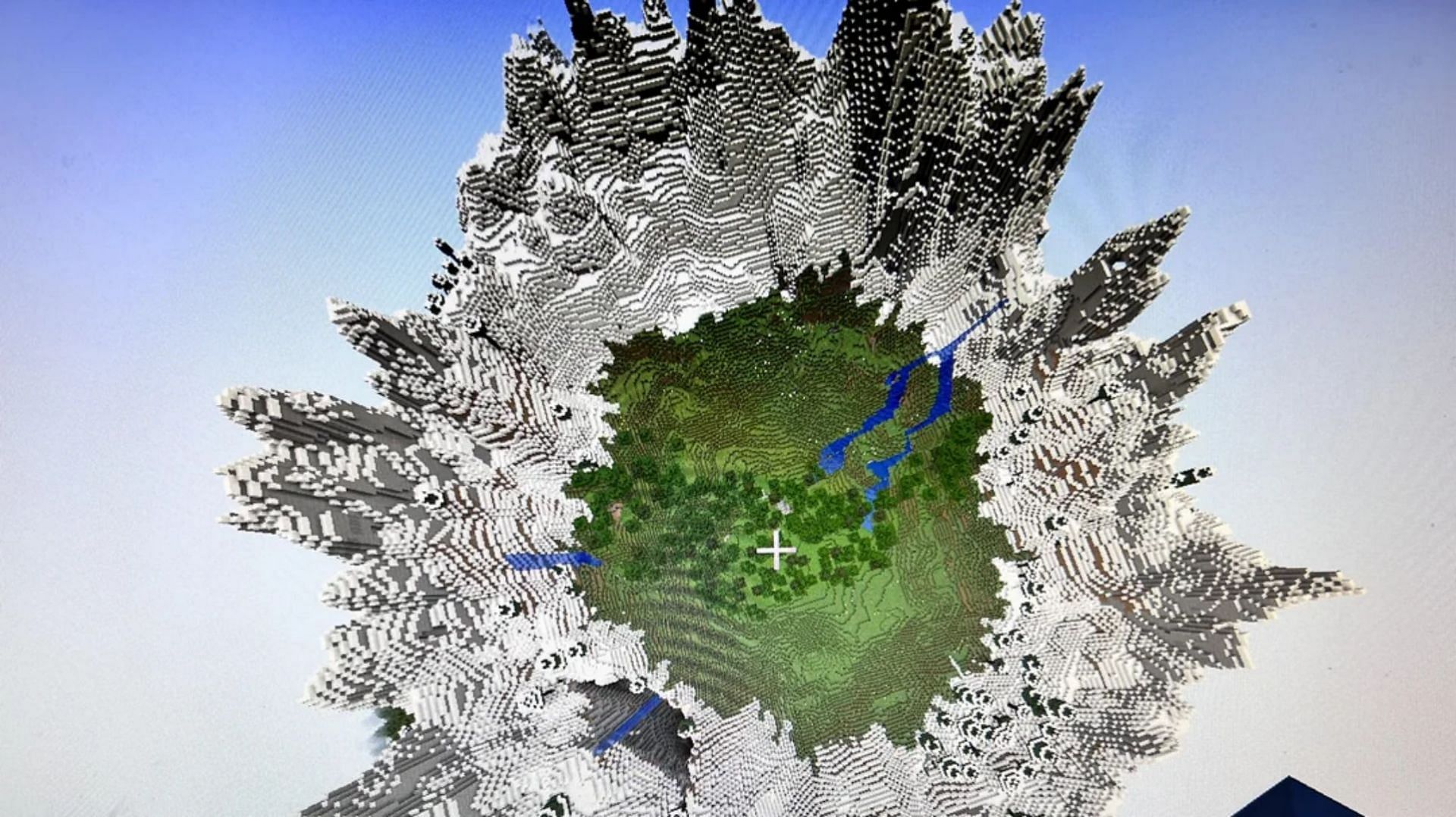 Minecraft Redditor finds stunning forest and mountain spawn on a random seed (Image via Reddit/u/Shibby_A)