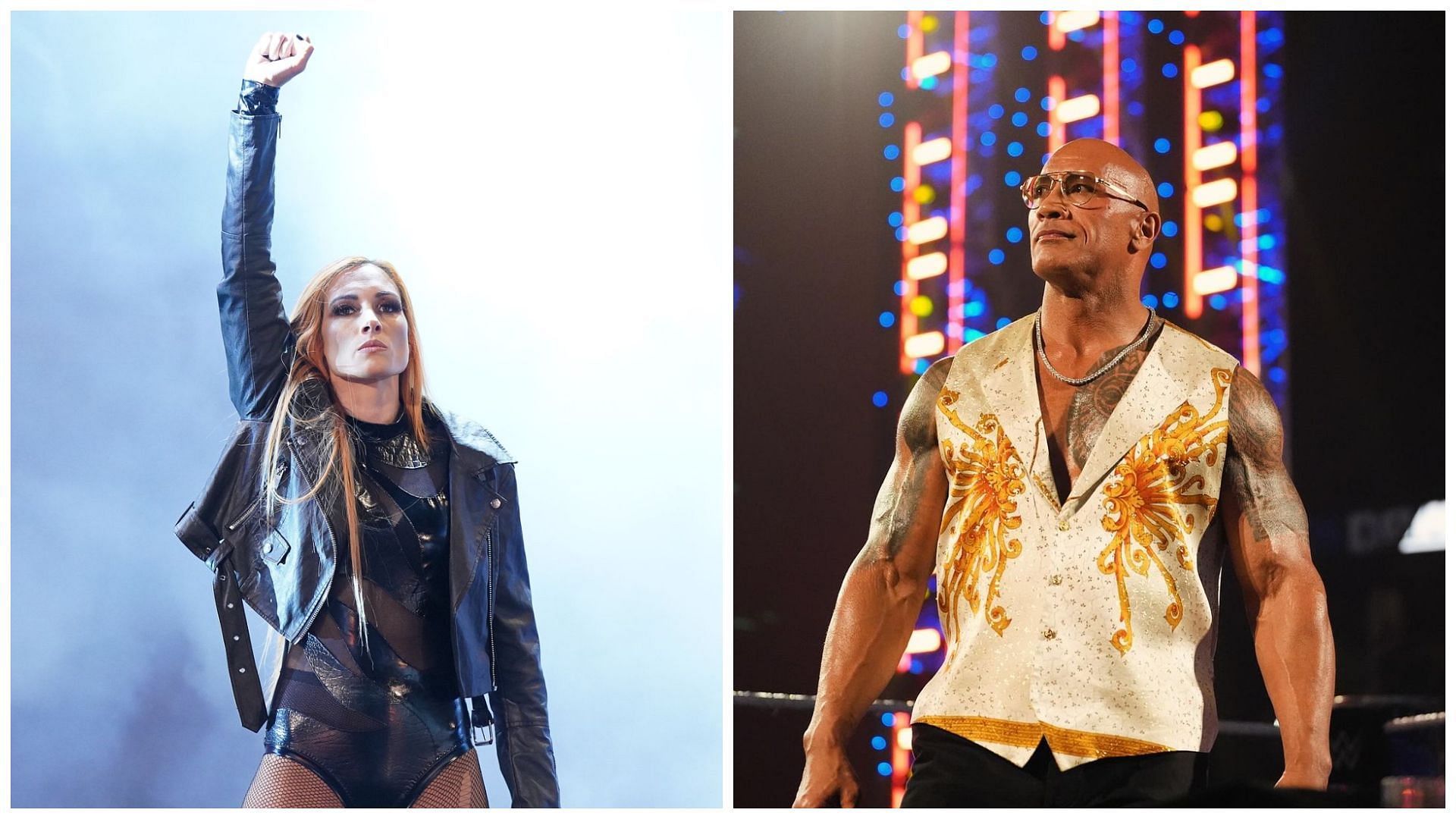 Becky Lynch (left) and Dwayne &quot;The Rock&quot; Johnson (right).