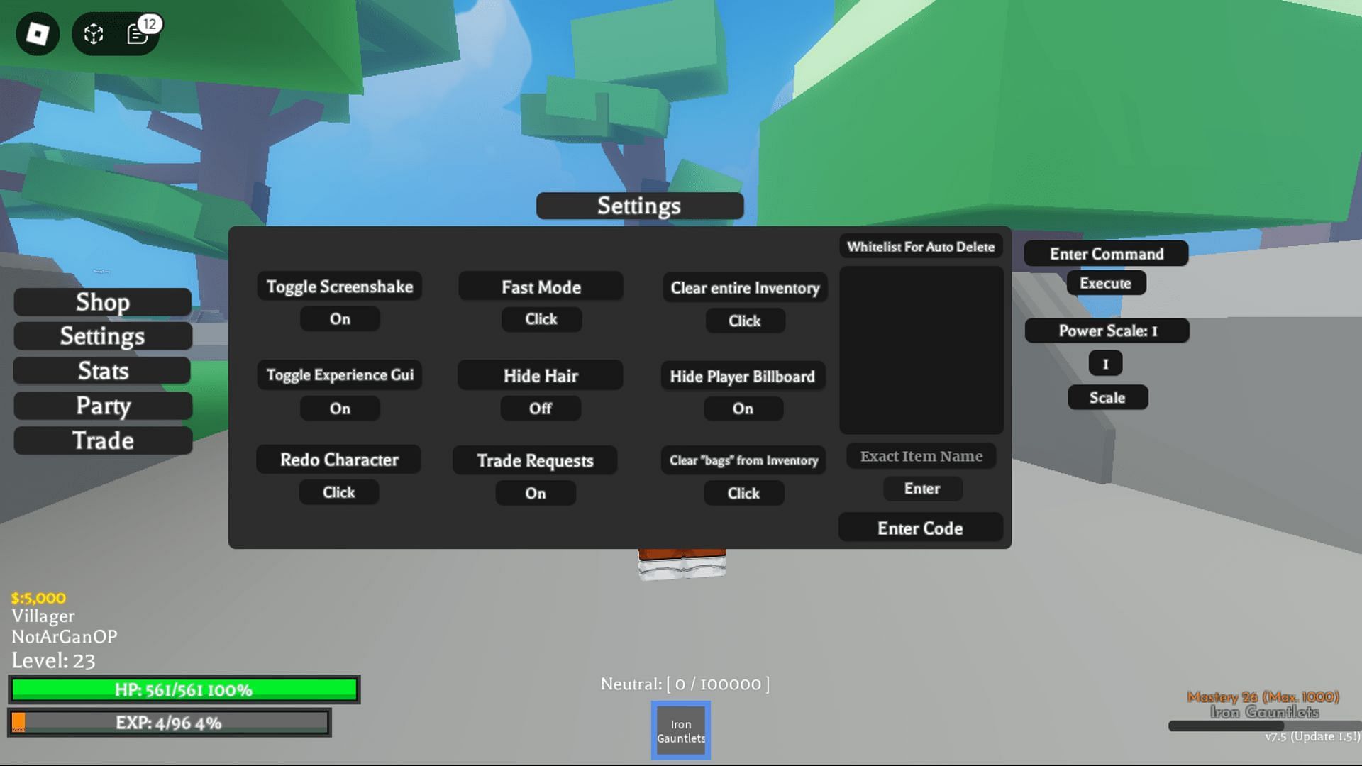 Screenshot of Project XL in-game Settings menu (Roblox || Sportskeeda)