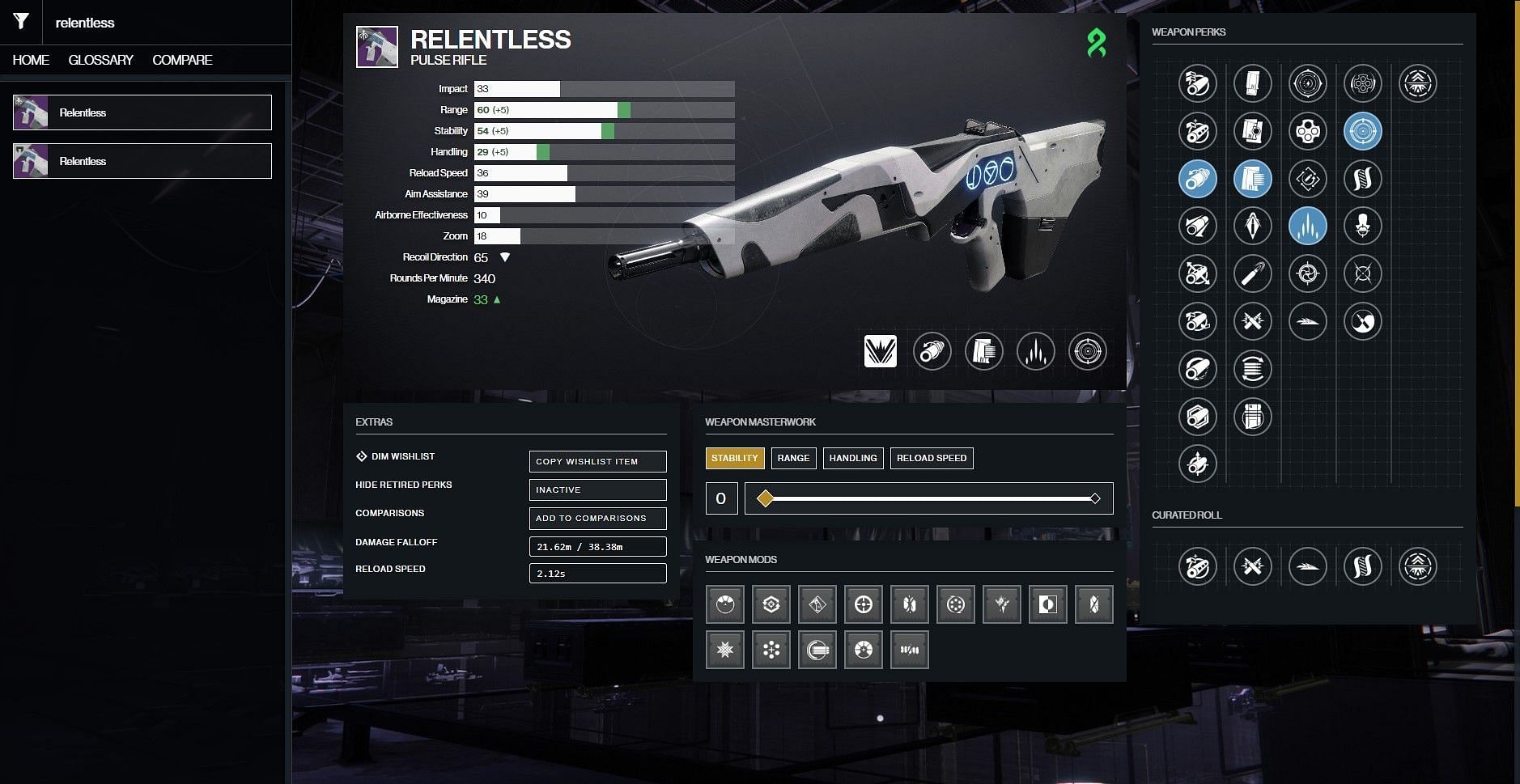 Relentless Pulse Rifle for PvE (Image via D2Gunsmith)