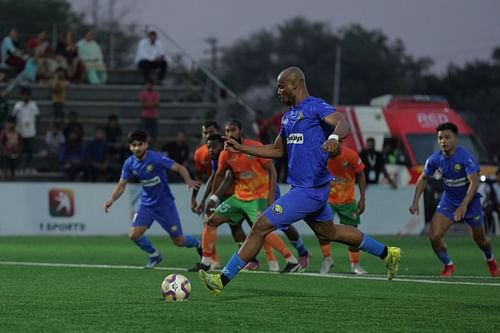 Krizo taking a penalty against Sreenidi Deccan in Hyderabad. [AIFF]