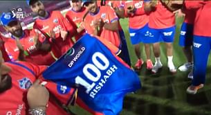 [Watch] Ricky Ponting gifts a customized jersey to Rishabh Pant for his 100th IPL game during RR vs DC