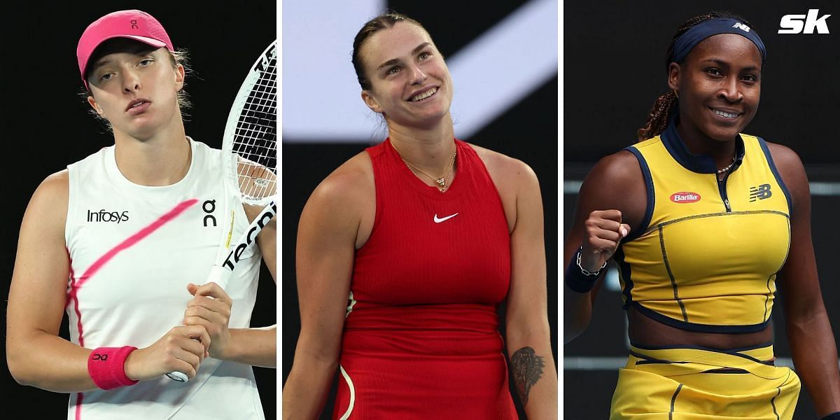 Iga Swiatek (L), Aryna Sabalenka (middle), Coco Gauff (R)