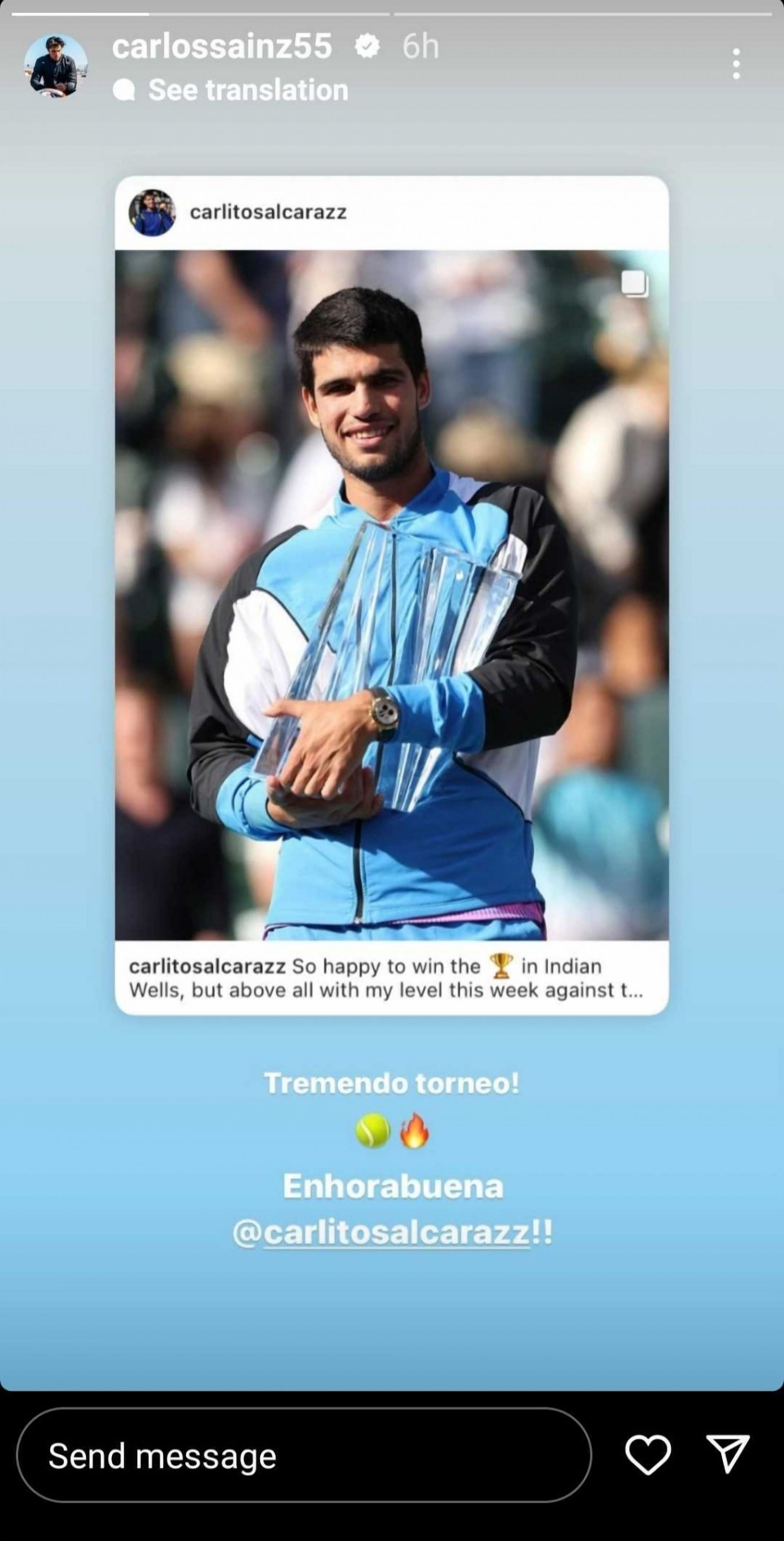 Screen grab of Carlos Sainz Jr.&#039;s Instagram story