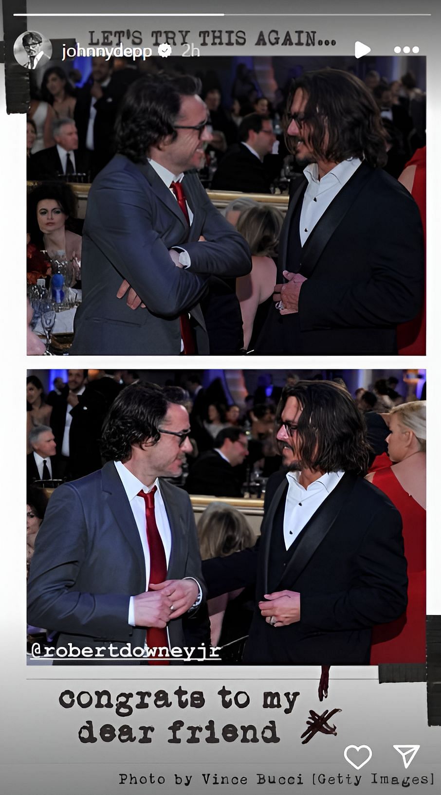 Johnny Depp with Robert Downey Jr. (image via @johnnydepp on Instagram)