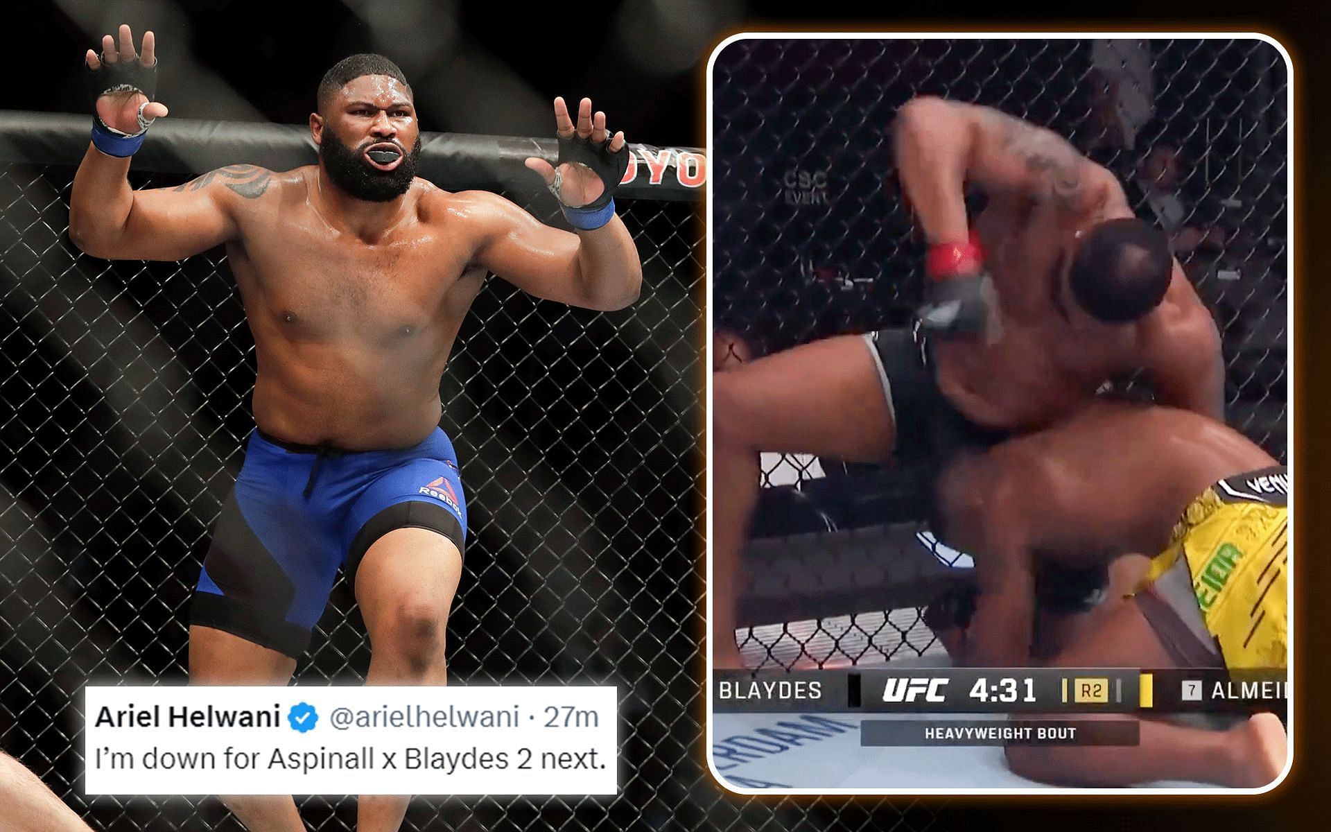 Curtis Blaydes defeated Jailton Almeida with an impressive knockout [Images Courtesy: Getty Images and @ufceurope]
