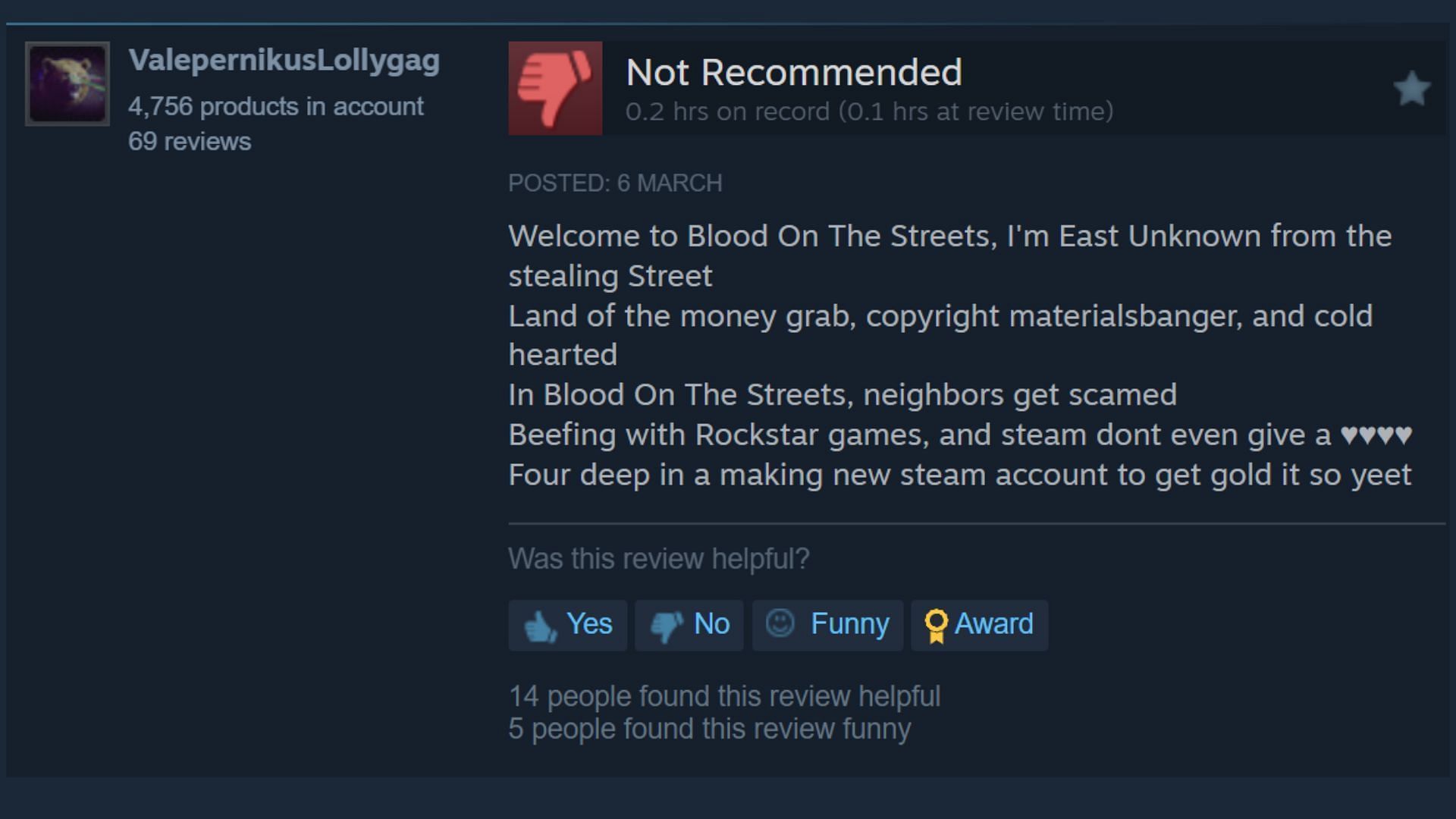 A hilarious review that makes fun of the situation (Image via Steam)