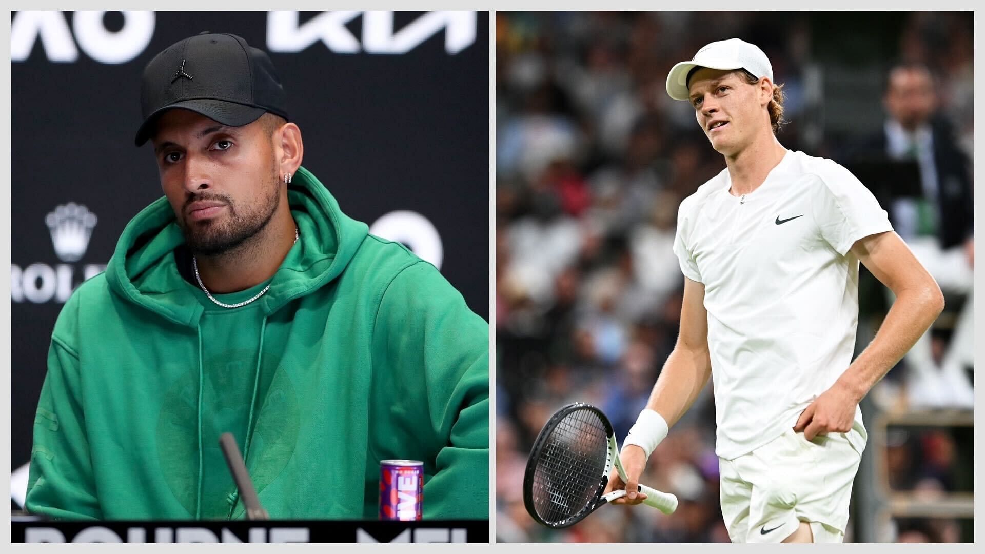 Nick Kyrgios reacts to sight of empty seats during Jannik Sinner
