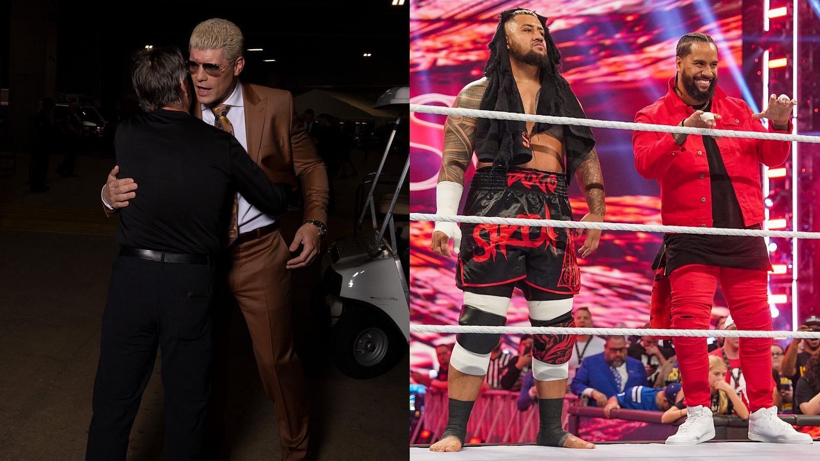 Cody Rhodes (left); The Bloodline (right)