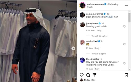 Jon Jones comments on Yoel Romero's Instagram post