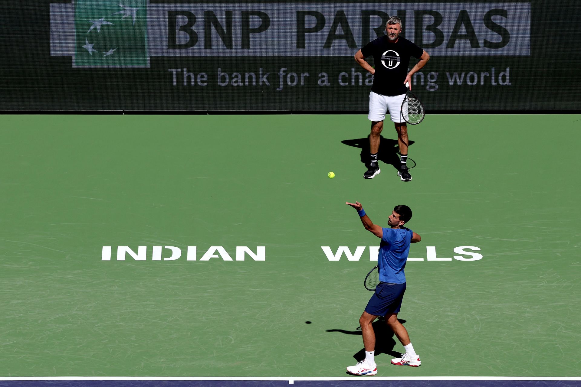 Novak Djokovic pictured with Goran Ivanisevic at Indian Wells 2024