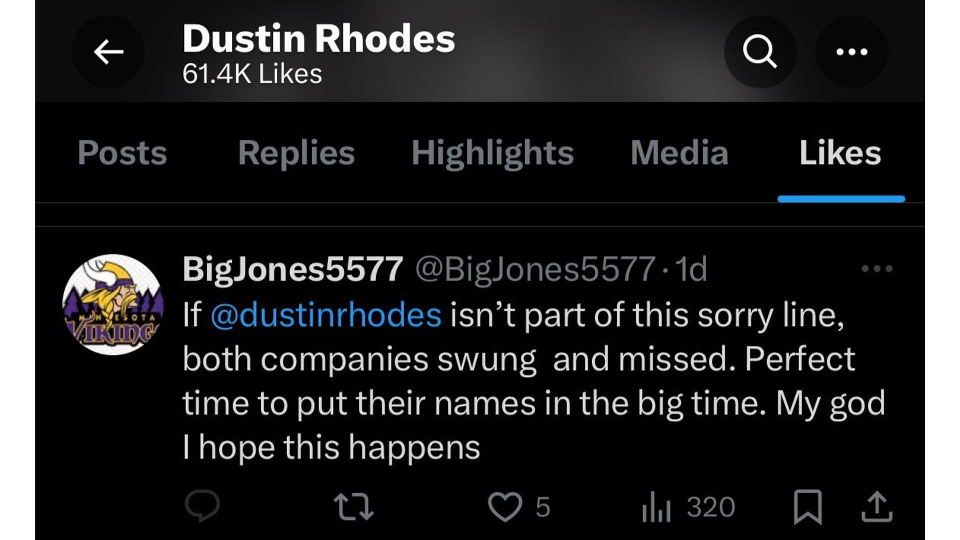 Dustin Rhodes liked an interesting post on X/Twitter