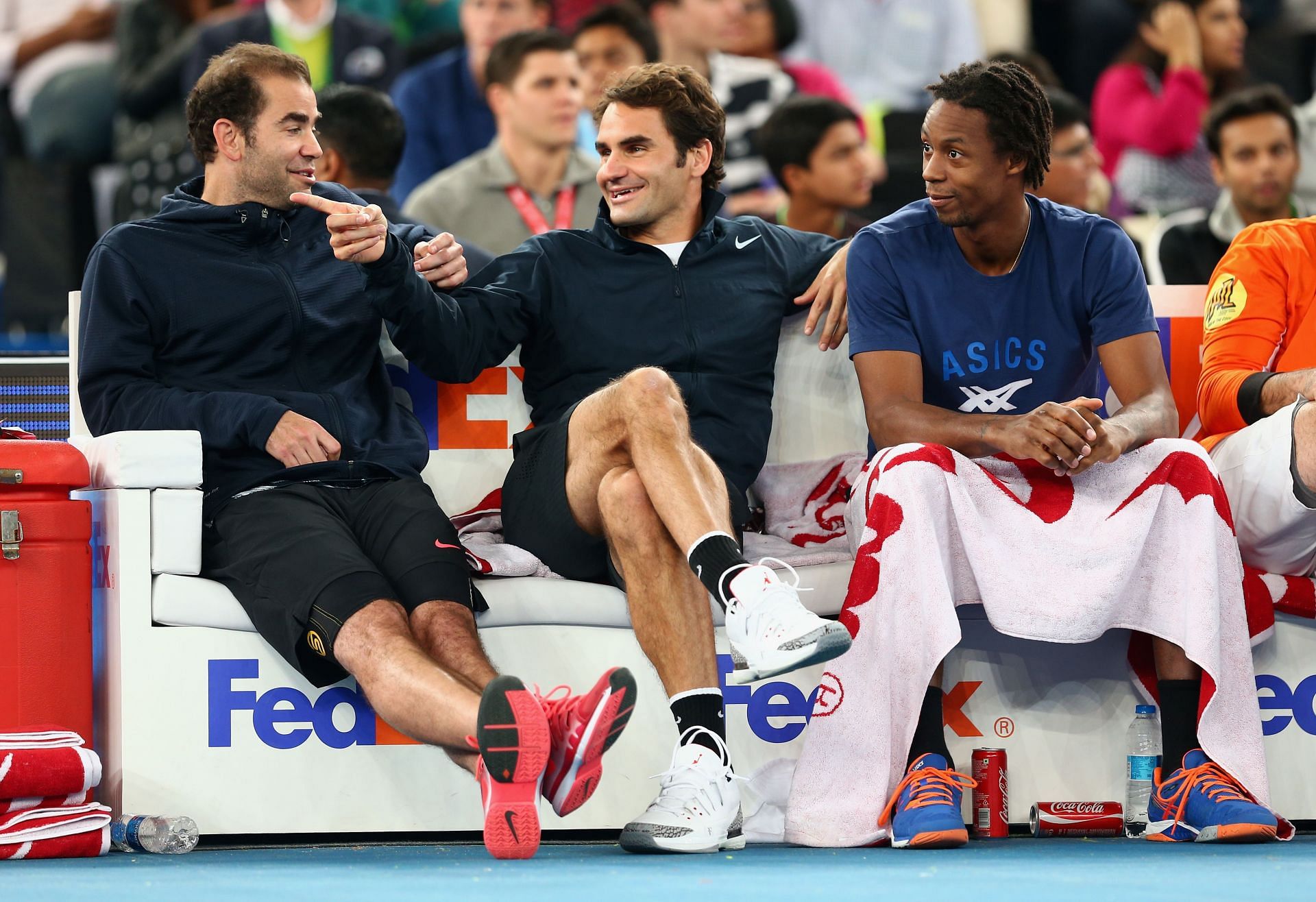 Pete Sampras, Roger Federer and Gael Monfils (from left to right)